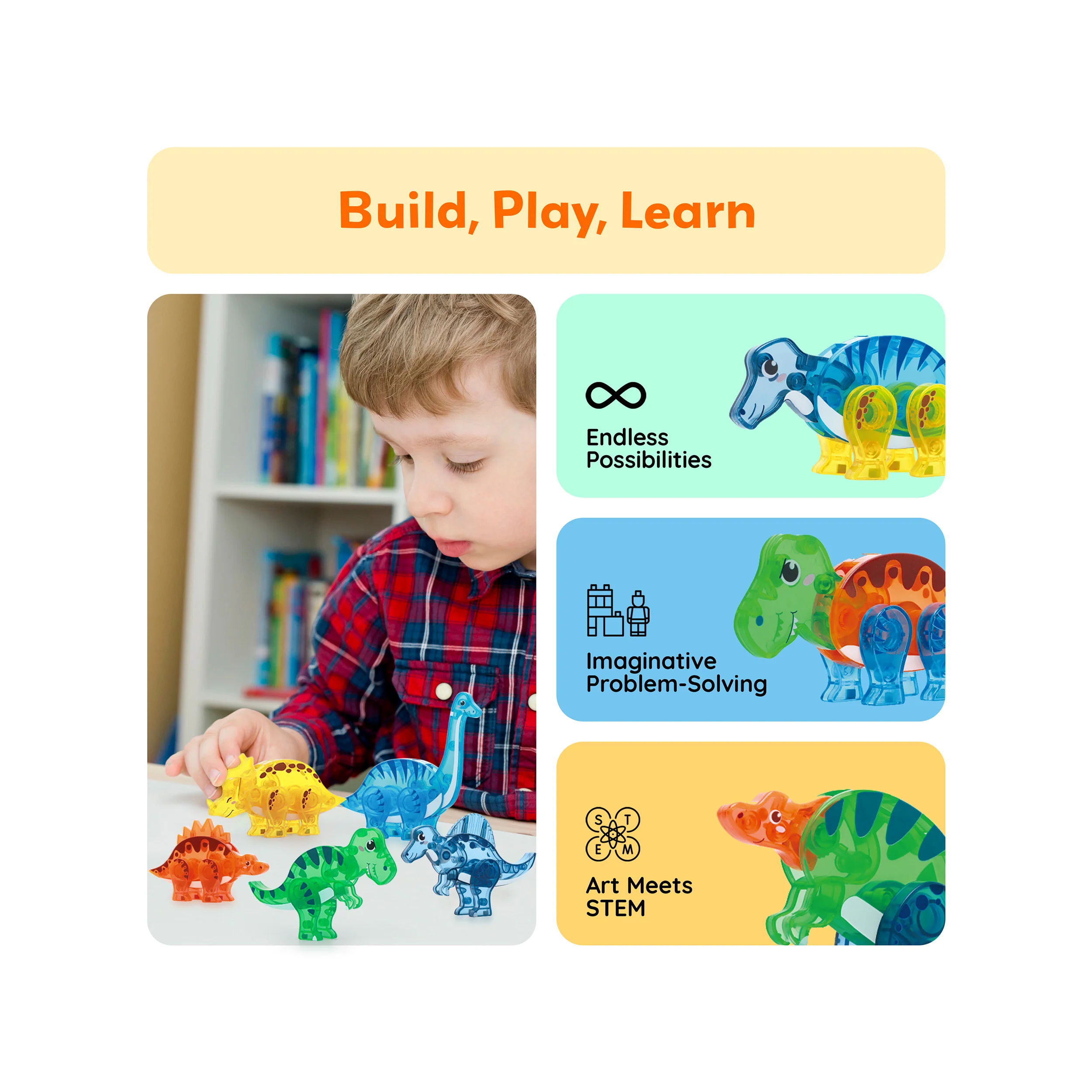PicassoTiles Magnet Tile Dinosaur Mix & Match Character Prehistoric Friends - Image 4