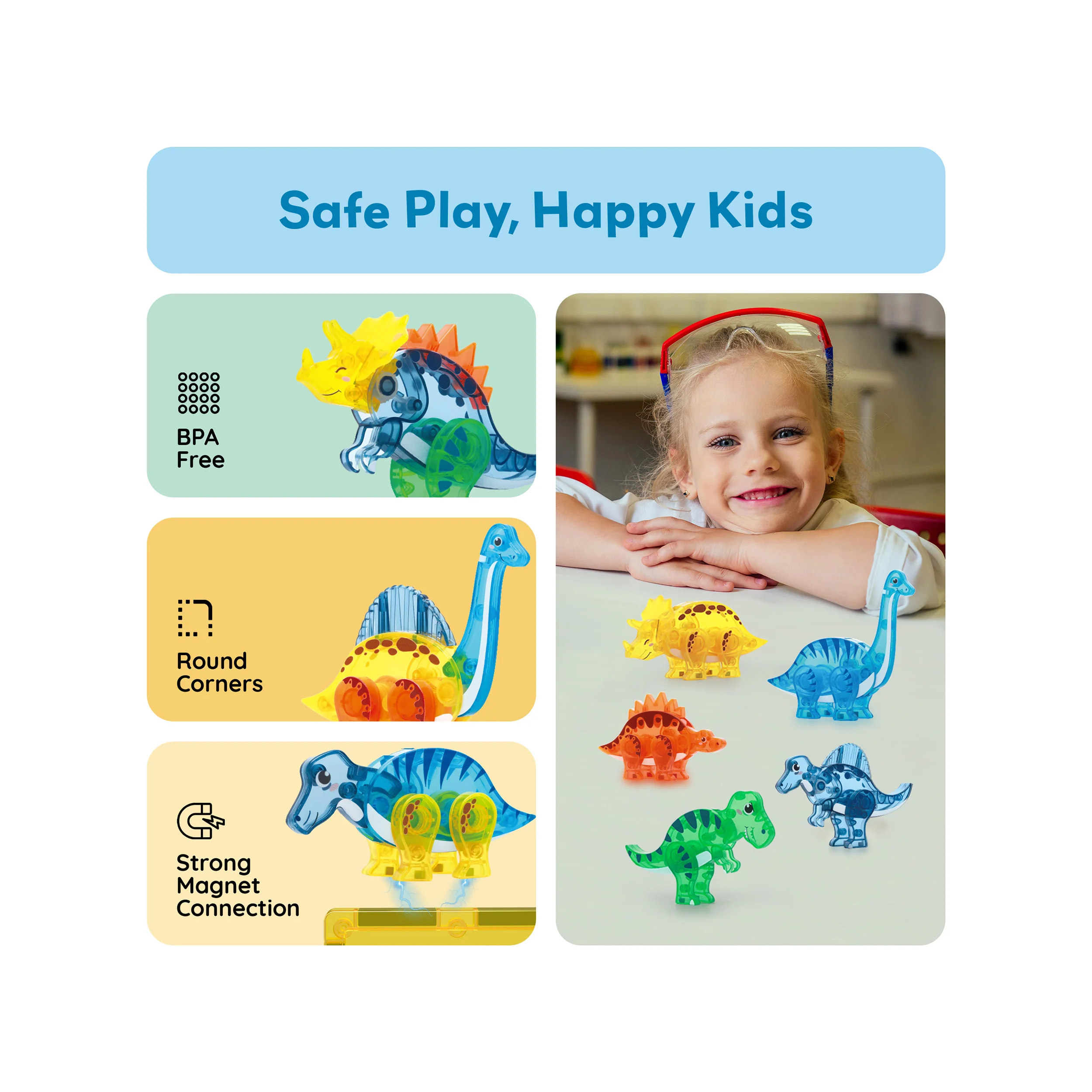 PicassoTiles Magnet Tile Dinosaur Mix & Match Character Prehistoric Friends - Image 6