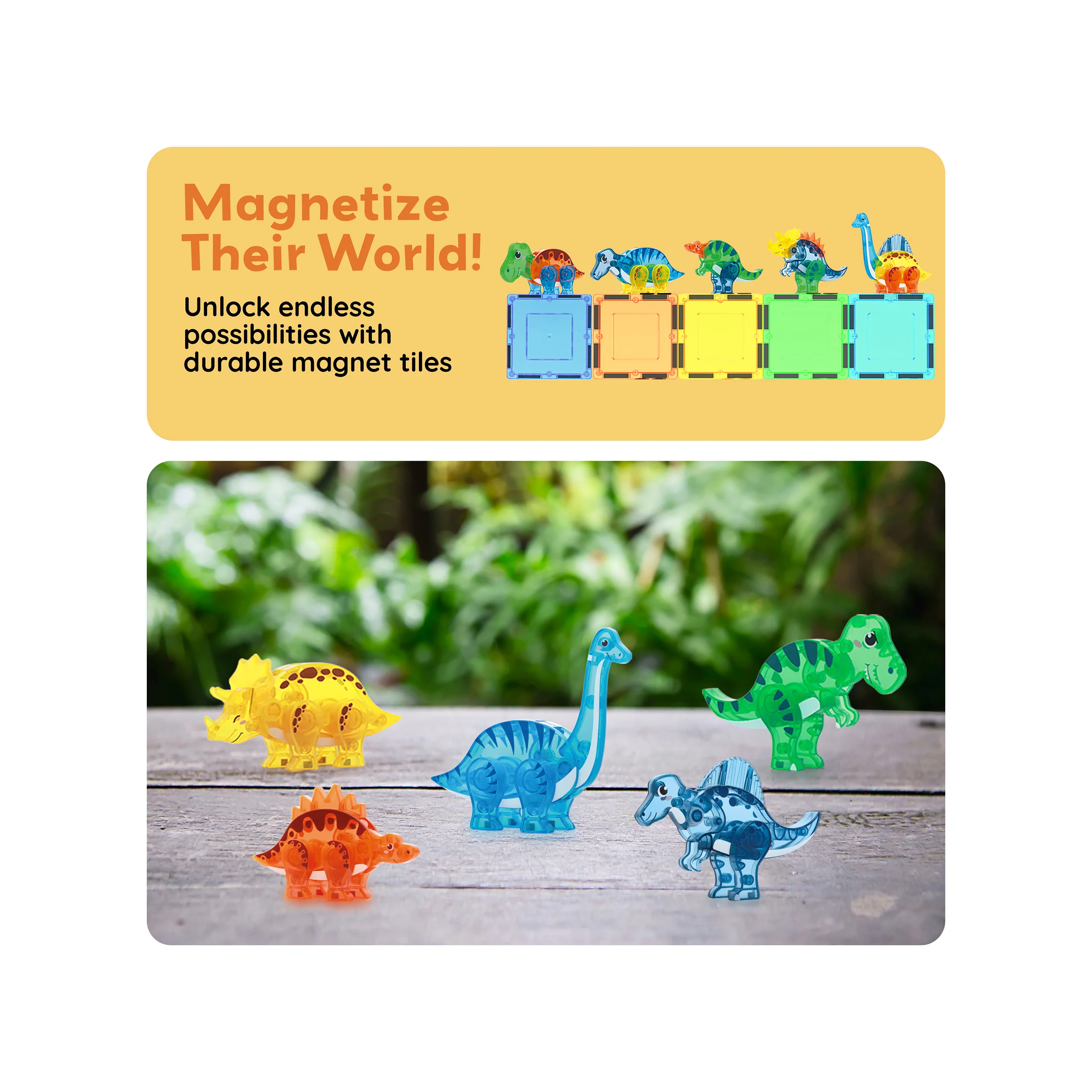 PicassoTiles Magnet Tile Dinosaur Mix & Match Character Prehistoric Friends - Image 7