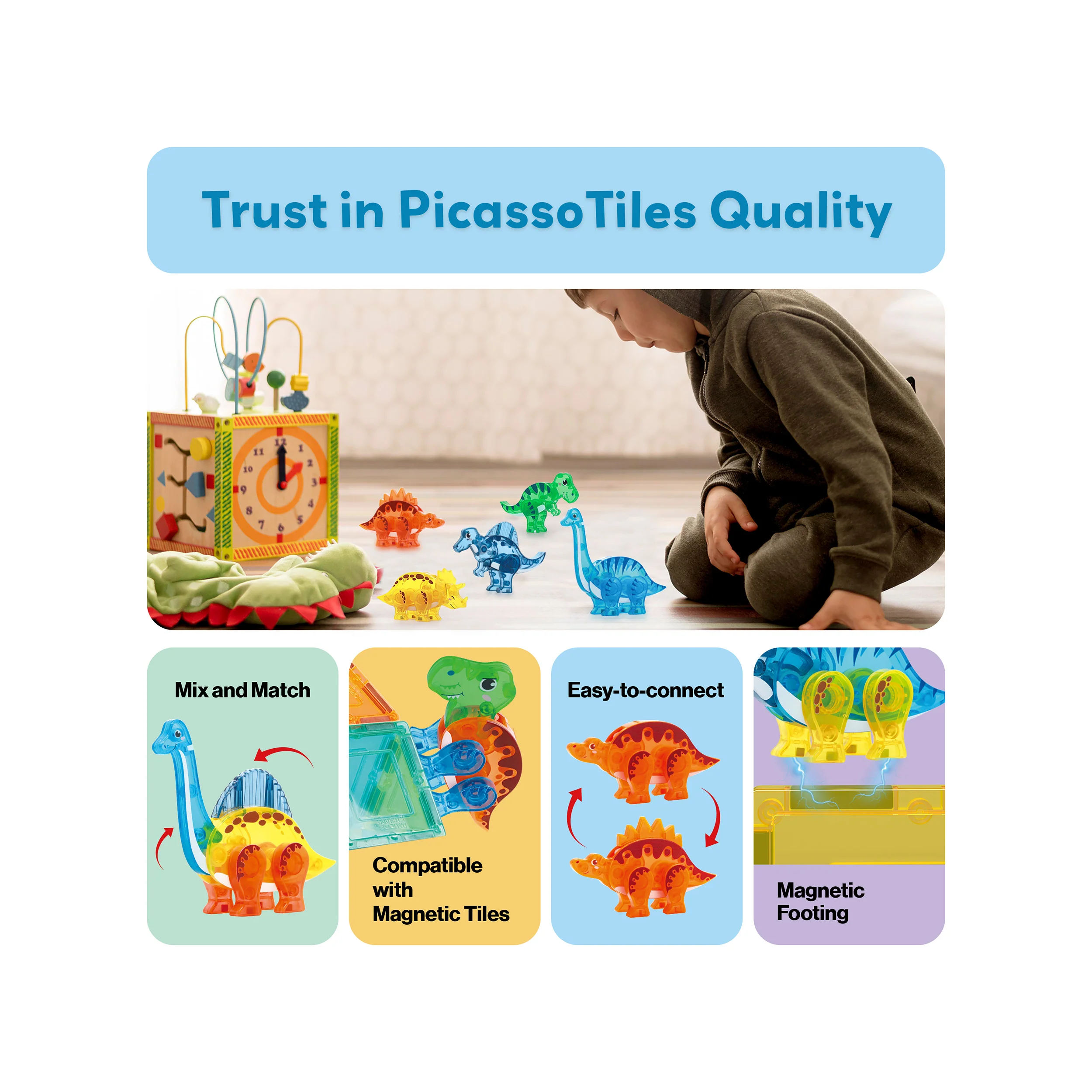 PicassoTiles Magnet Tile Dinosaur Mix & Match Character Prehistoric Friends - Image 8