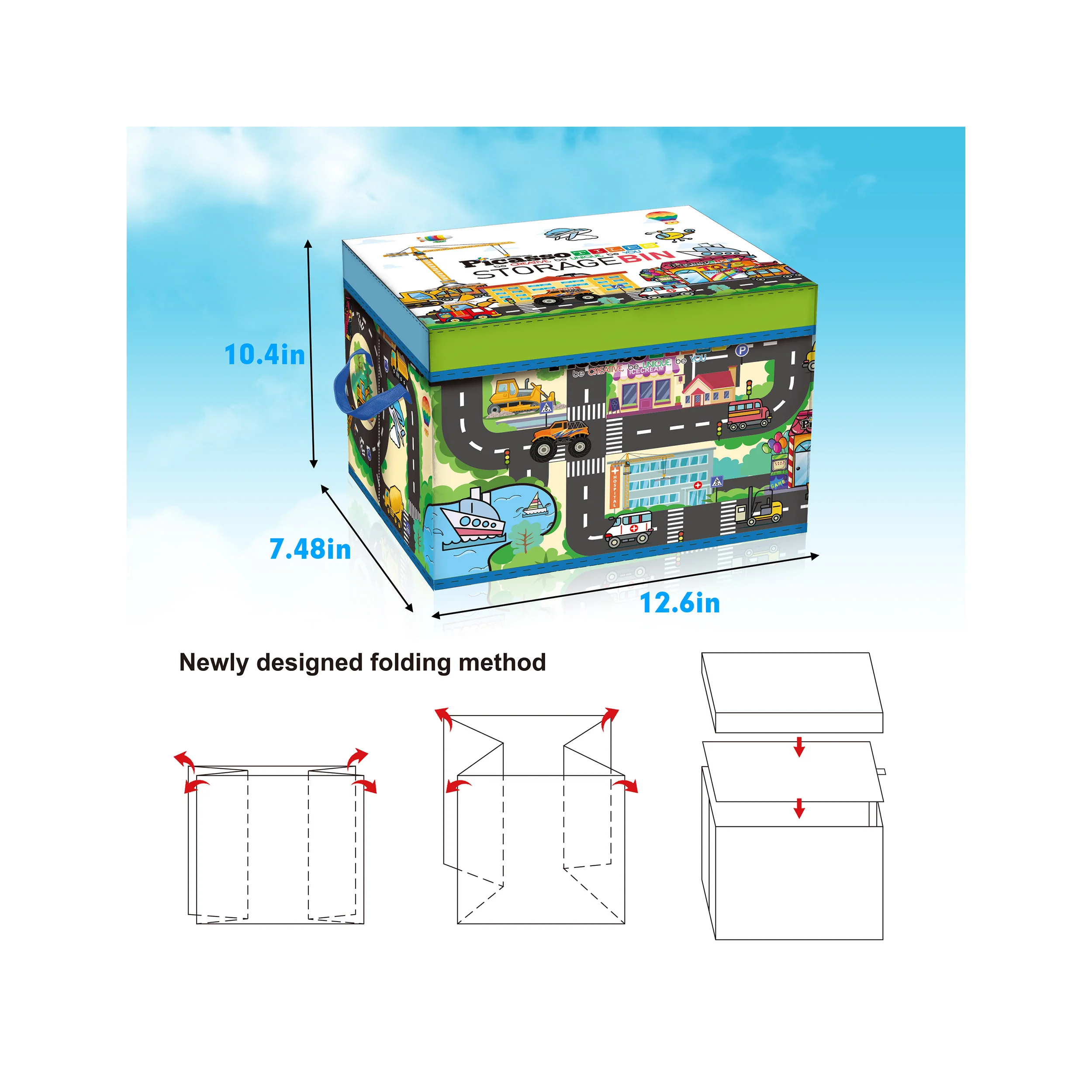 PicassoTiles Magnet Tile Toy Organizer: City Theme Storage Bin with Lid & Handles - Image 4