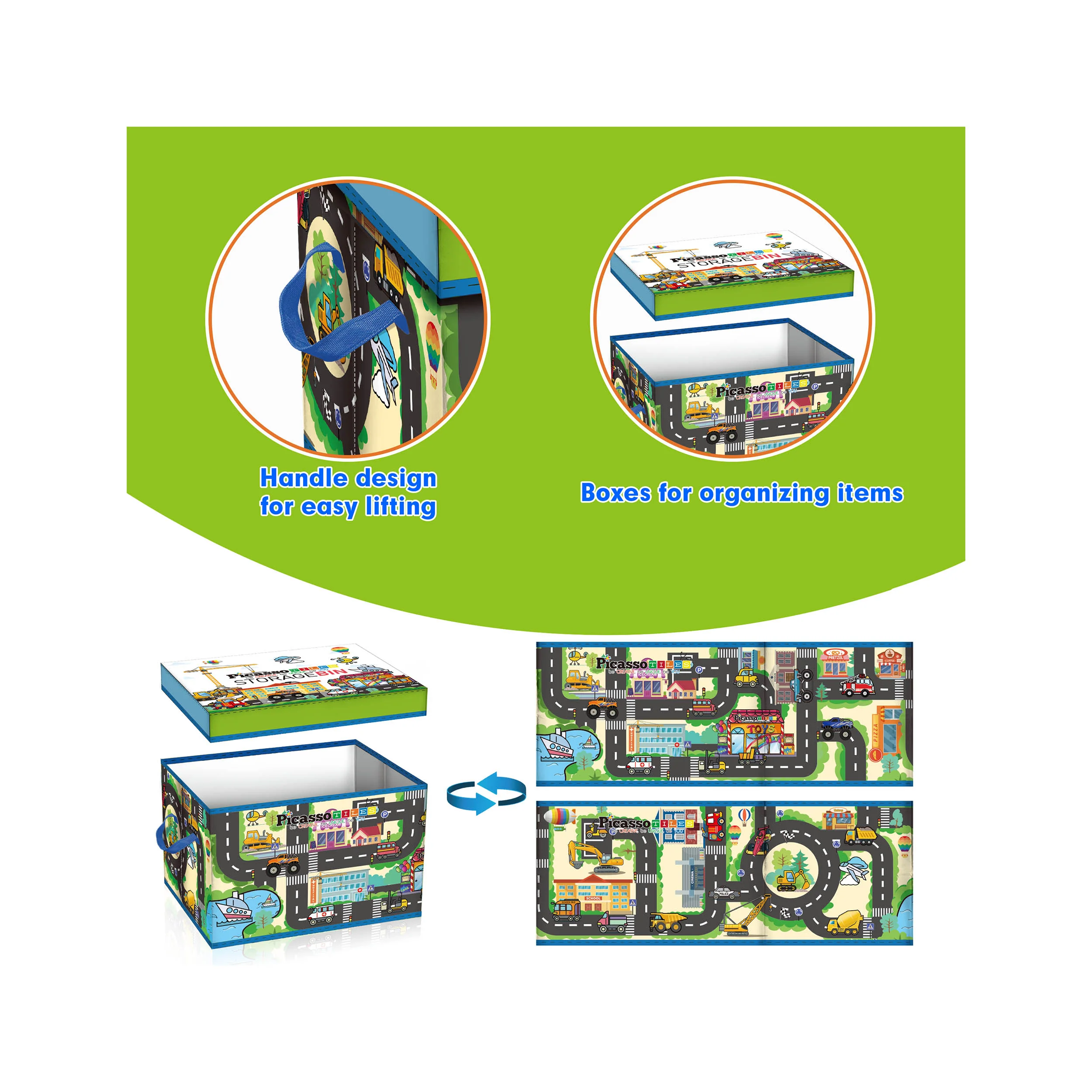 PicassoTiles Magnet Tile Toy Organizer: City Theme Storage Bin with Lid & Handles - Image 5