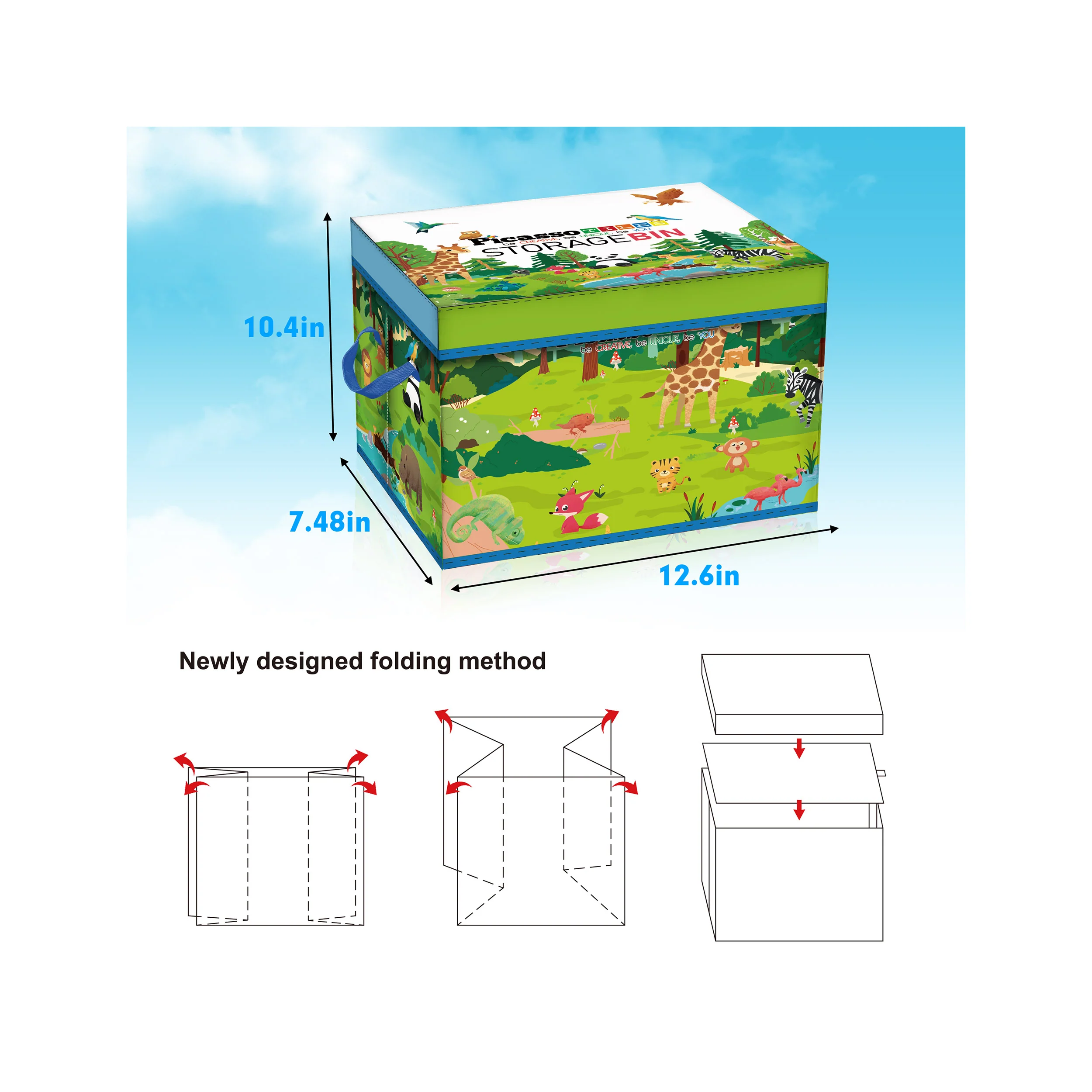 PicassoTiles Magnet Tile Toy Organizer: Forest Theme Storage Bin with Lid & Handles - Image 3