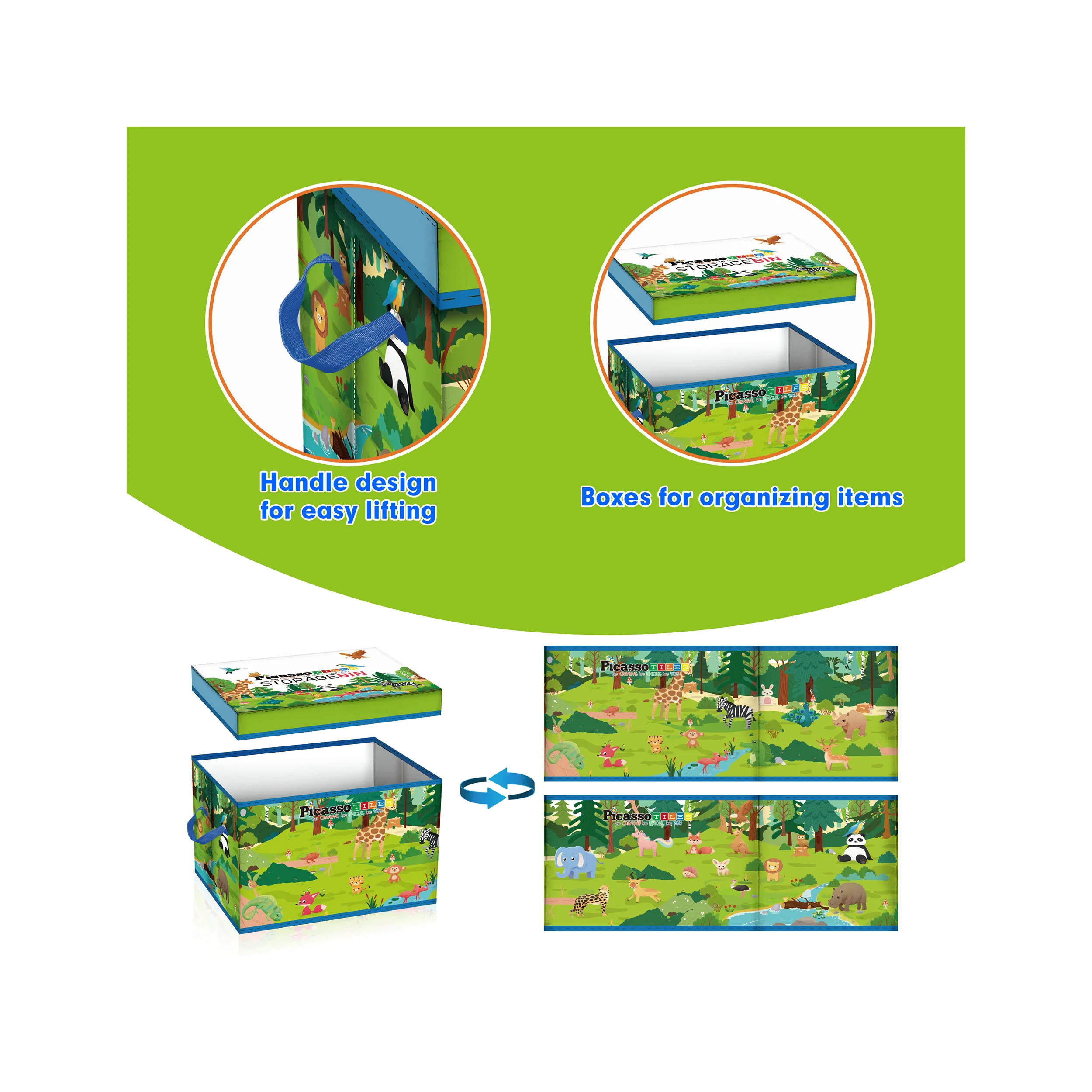 PicassoTiles Magnet Tile Toy Organizer: Forest Theme Storage Bin with Lid & Handles - Image 4