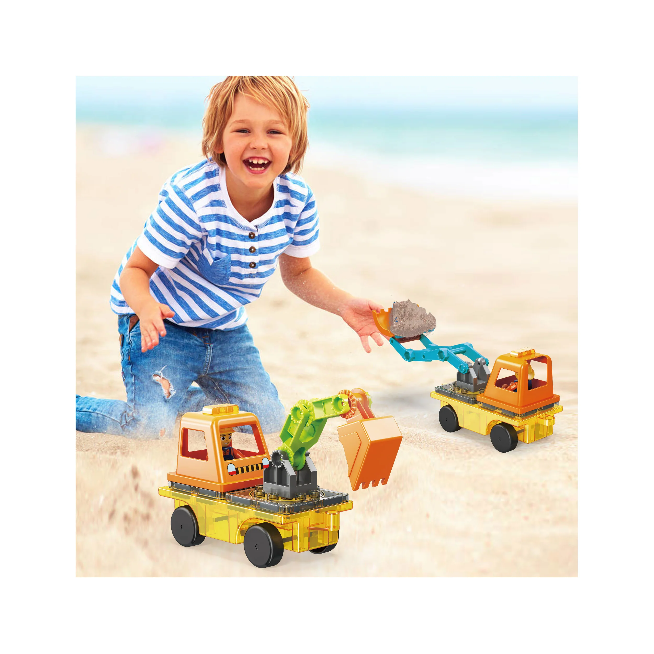 PicassoTiles Magnetic Tile Excavator & Backhoe Play Set - Image 2