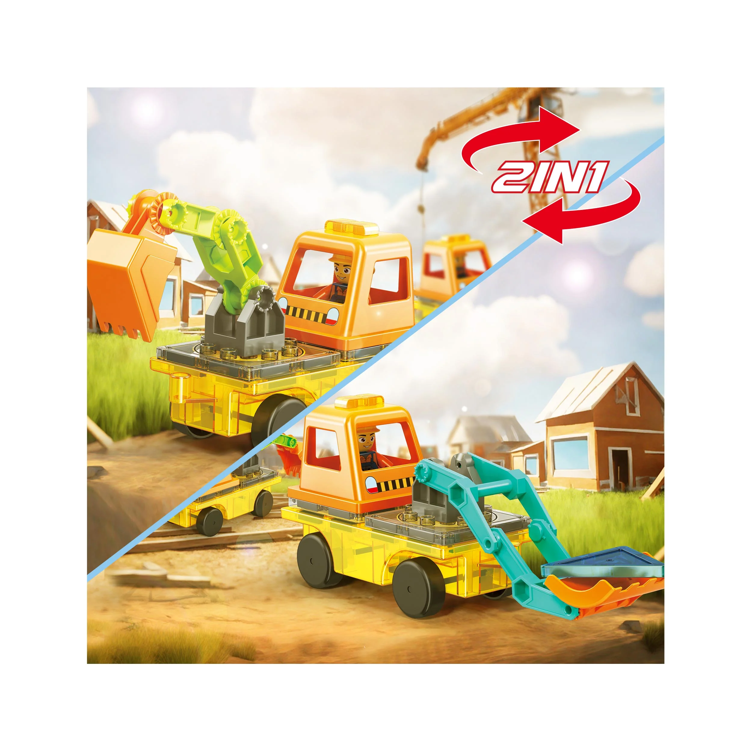 PicassoTiles Magnetic Tile Excavator & Backhoe Play Set - Image 3