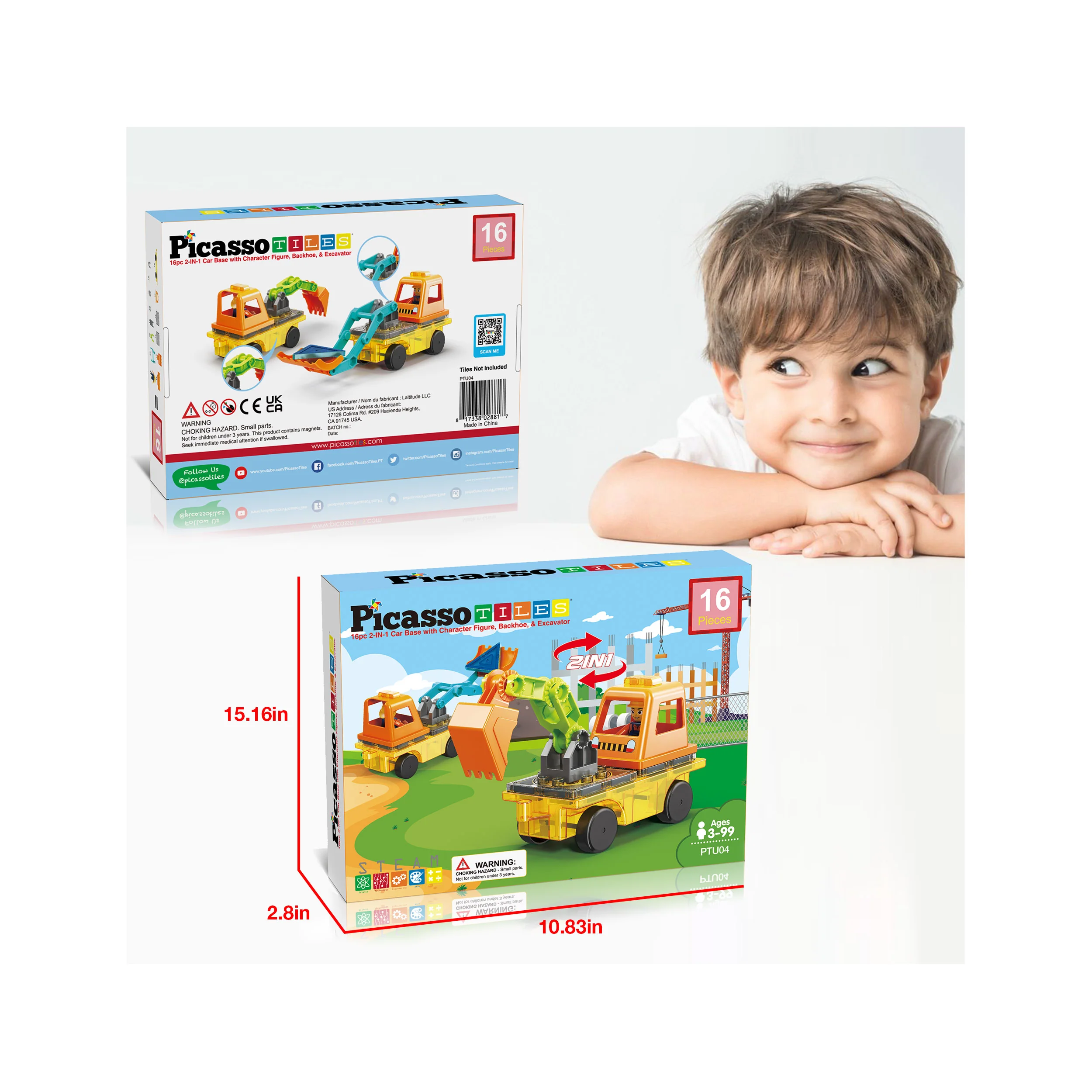 PicassoTiles Magnetic Tile Excavator & Backhoe Play Set - Image 4