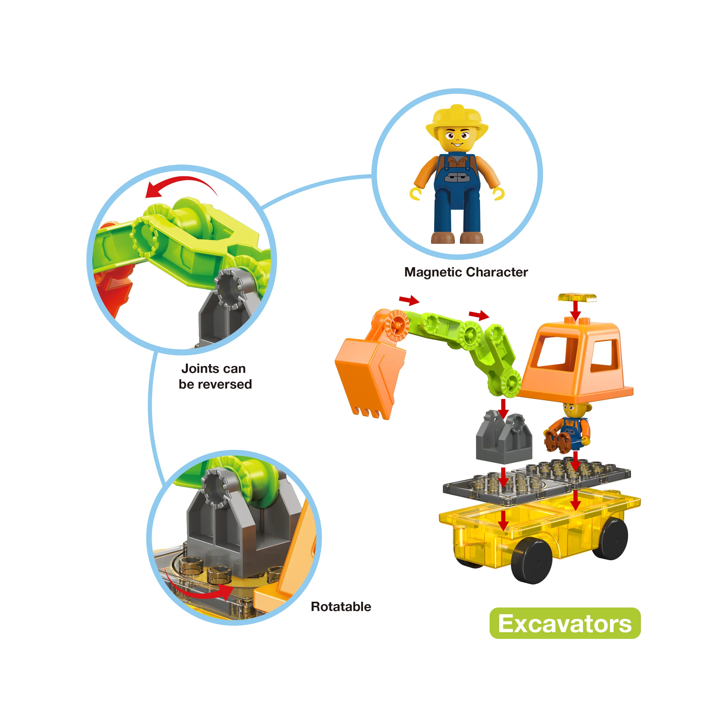 PicassoTiles Magnetic Tile Excavator & Backhoe Play Set - Image 6
