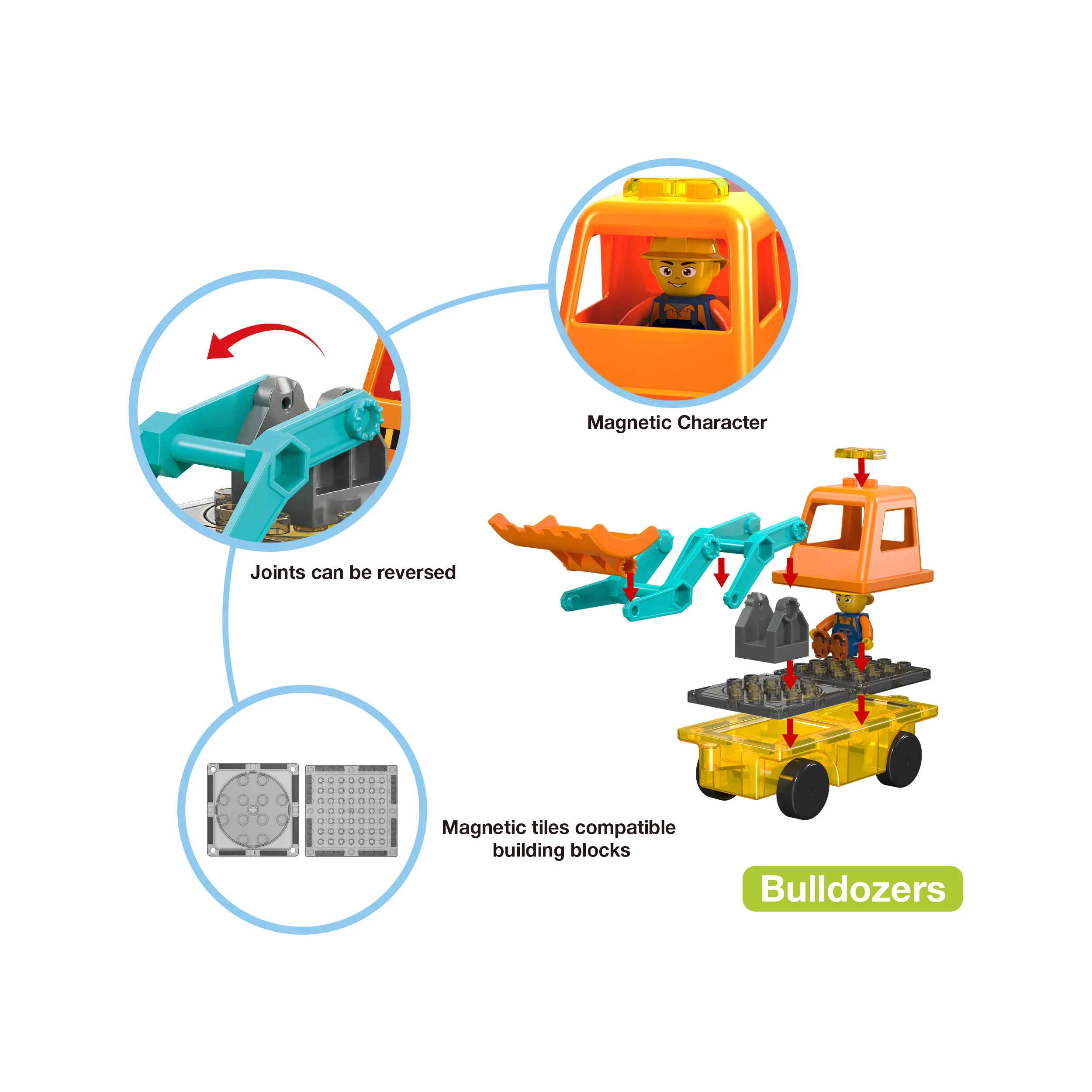 PicassoTiles Magnetic Tile Excavator & Backhoe Play Set - Image 7