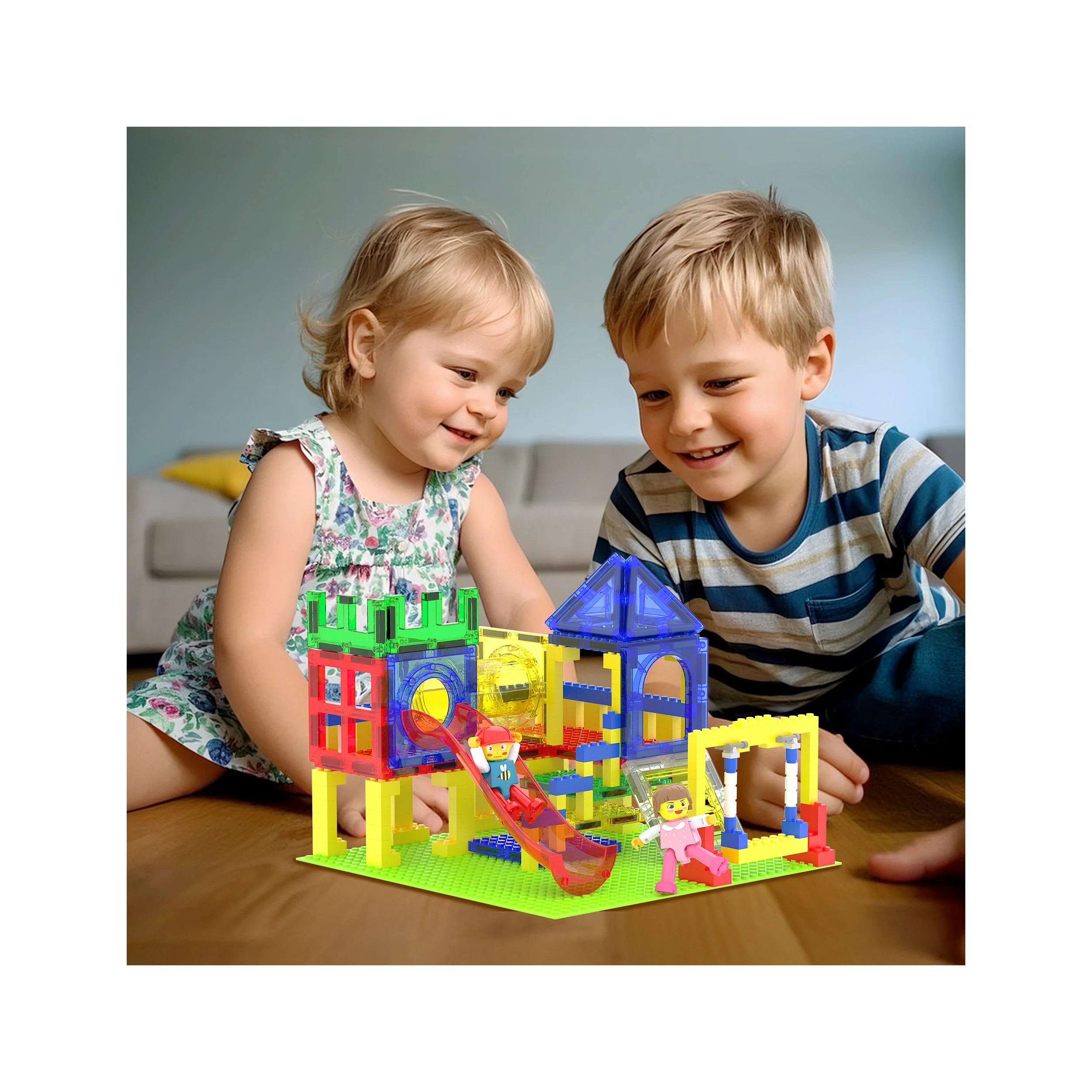 PicassoTiles Magnetic Building Blocks Playground Set with Action Figure Characters - Image 2