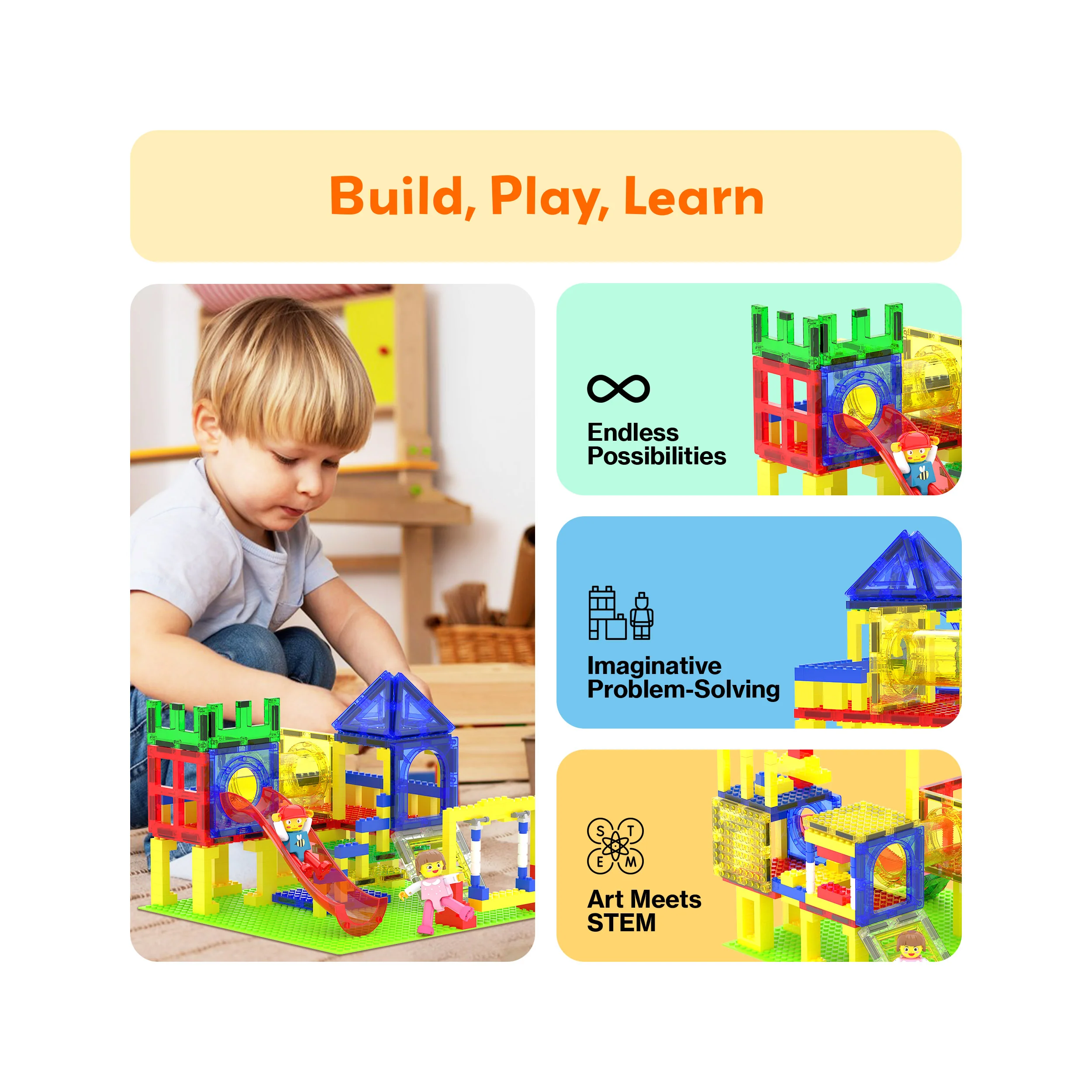 PicassoTiles Magnetic Building Blocks Playground Set with Action Figure Characters - Image 4