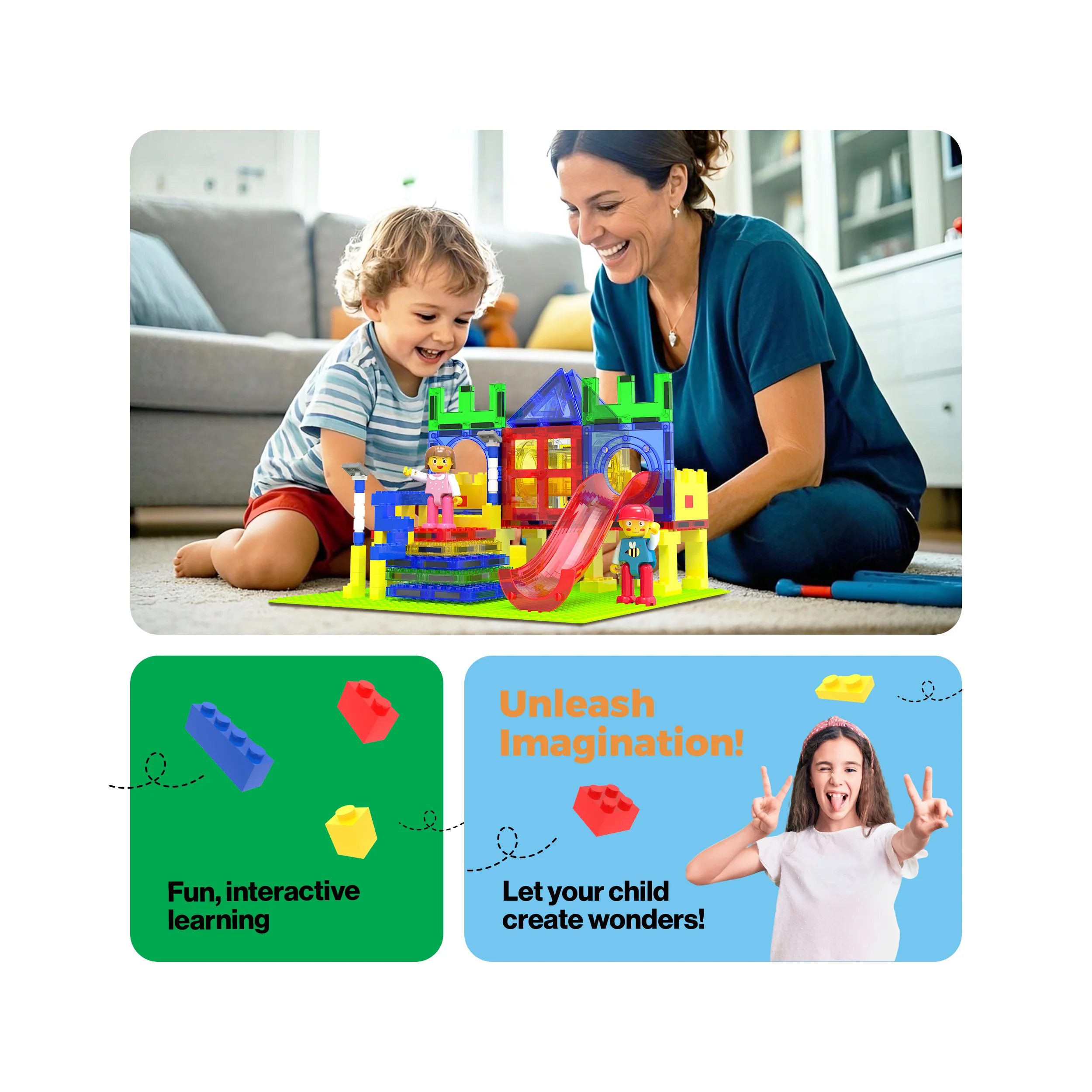 PicassoTiles Magnetic Building Blocks Playground Set with Action Figure Characters - Image 5