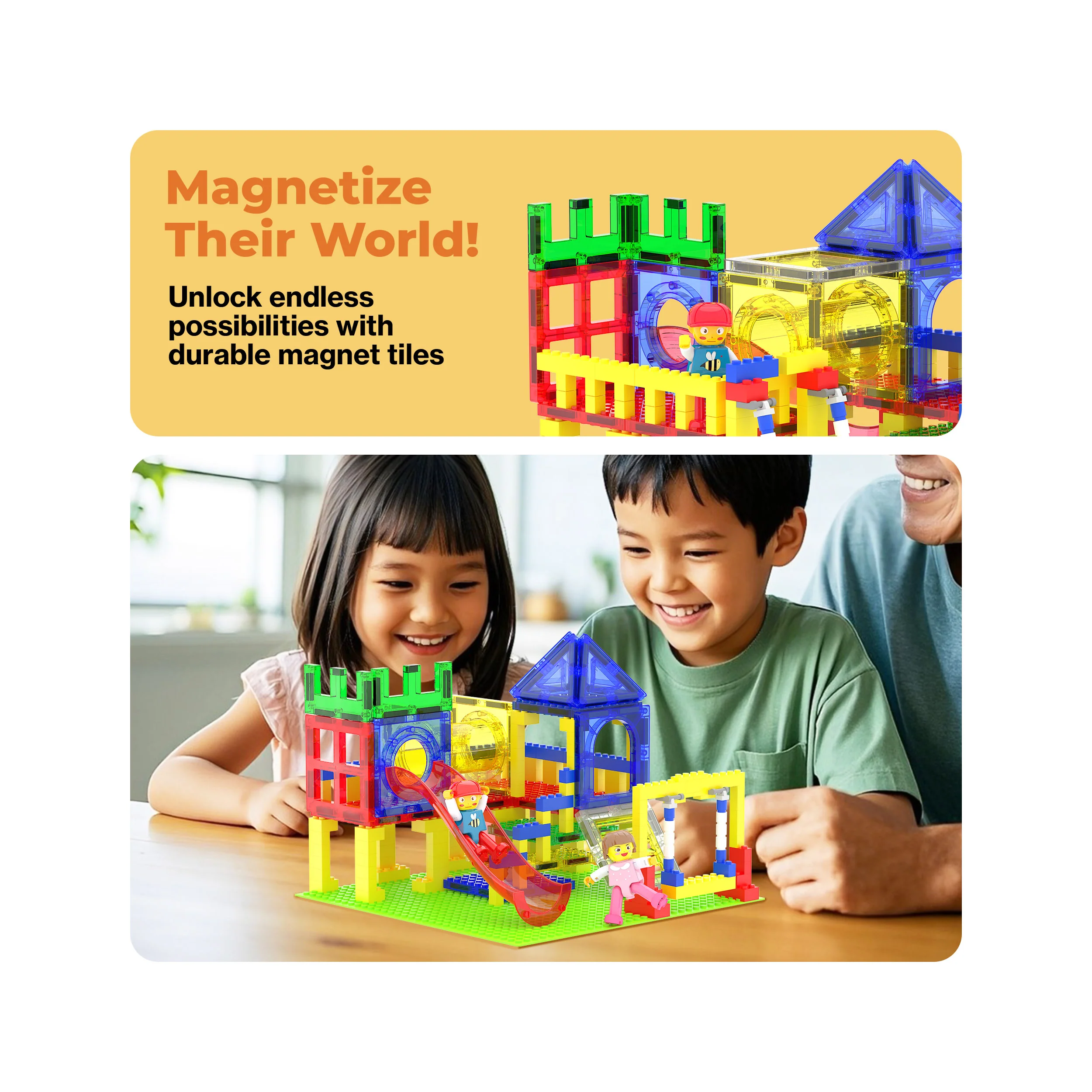 PicassoTiles Magnetic Building Blocks Playground Set with Action Figure Characters - Image 7