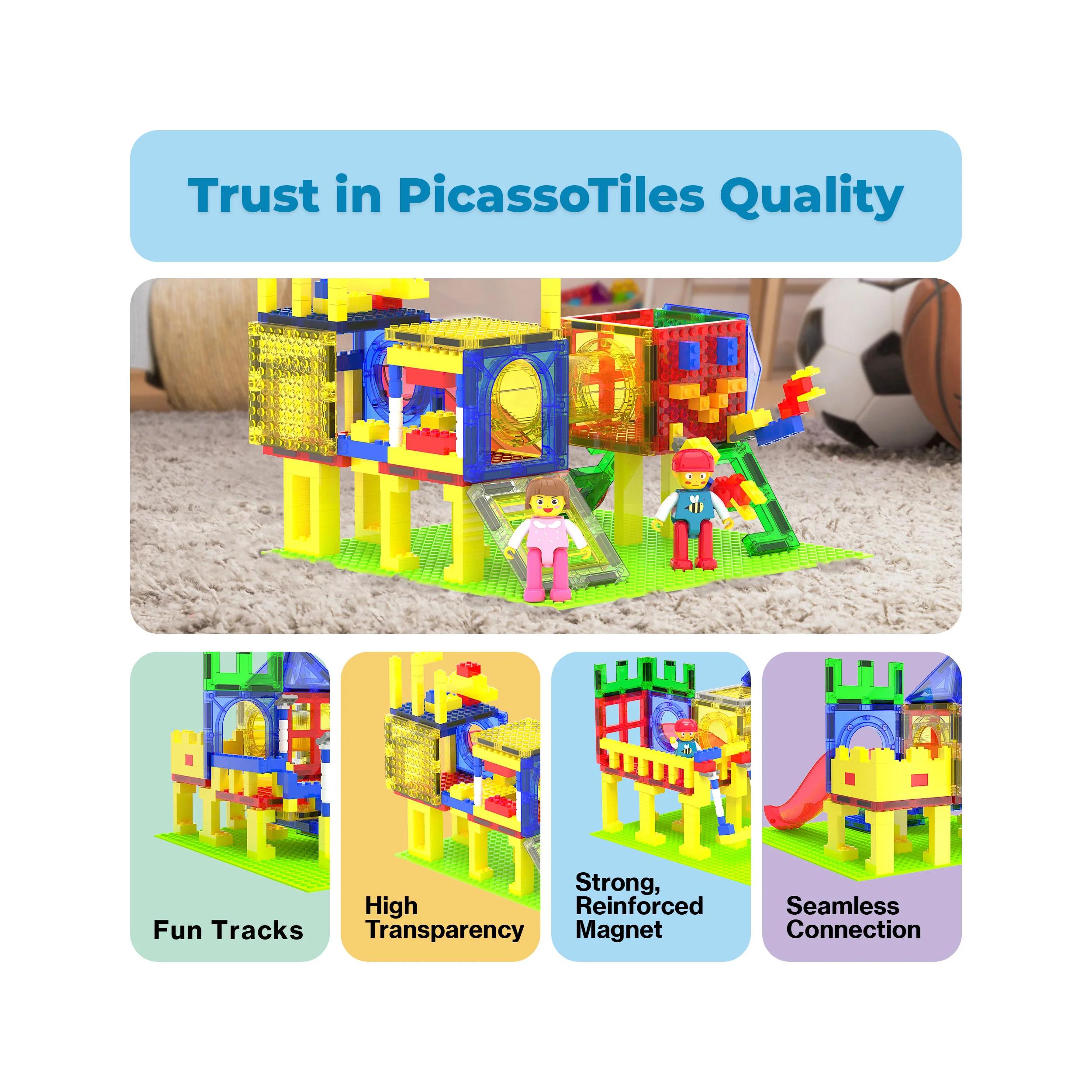 PicassoTiles Magnetic Building Blocks Playground Set with Action Figure Characters - Image 8