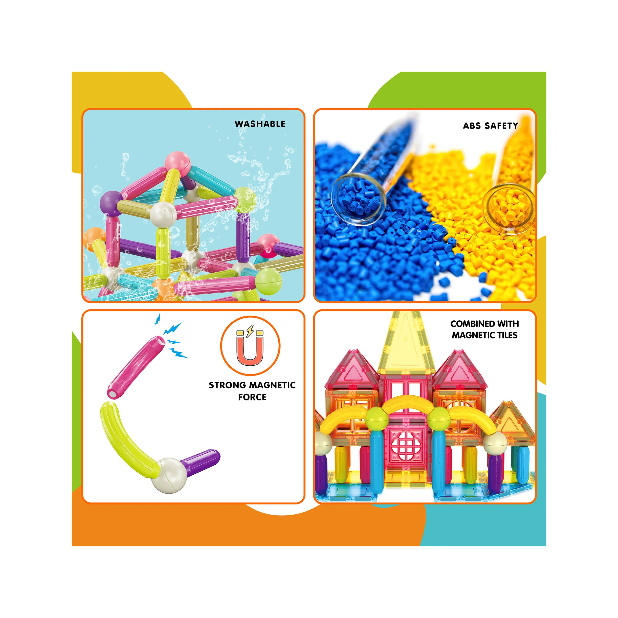 PicassoTiles Magnetic Tiles and Sticks Builder Set (82 Pieces) - Image 3