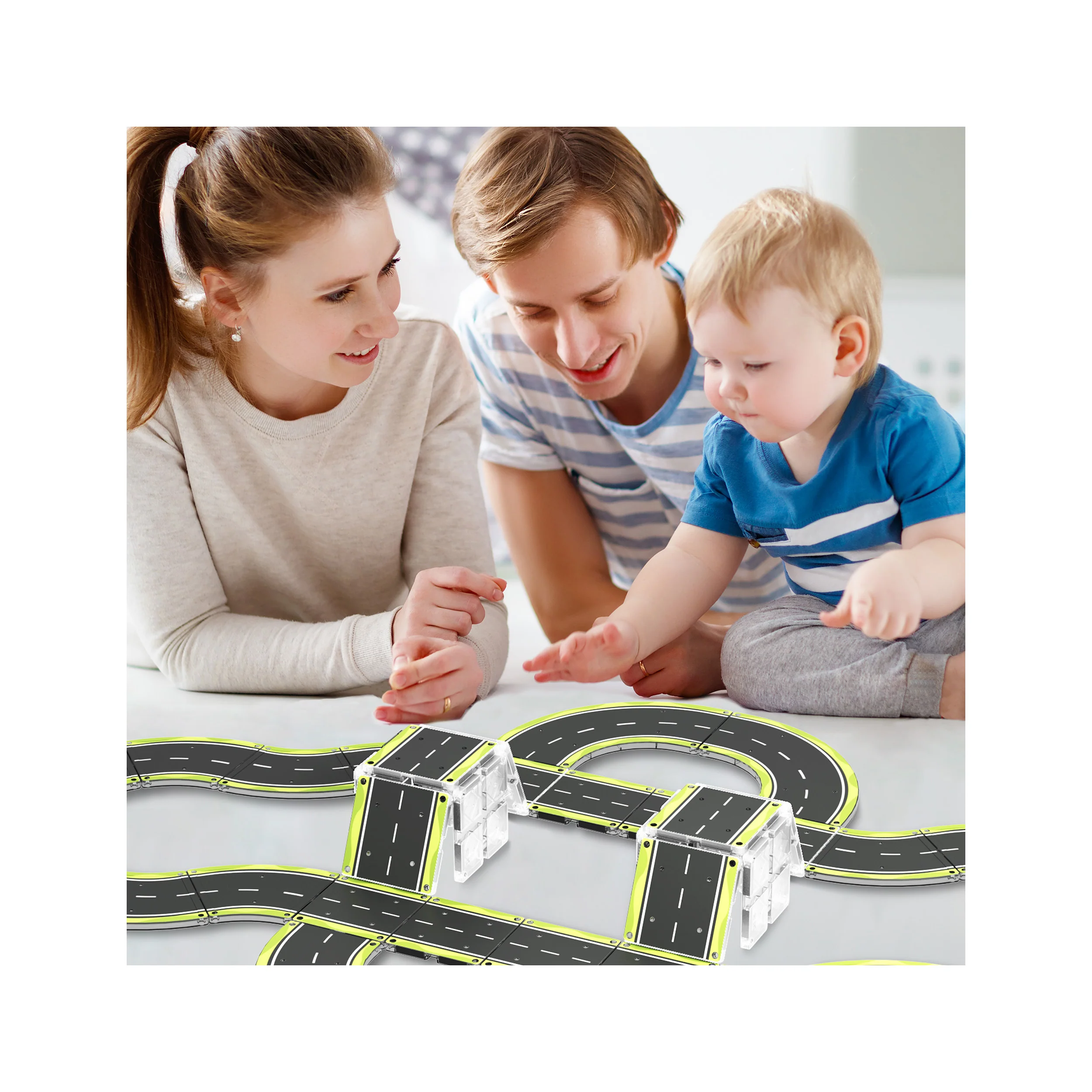 PicassoTiles Magnetic Tile Race Car Track Speed Way Building Set - Image 2