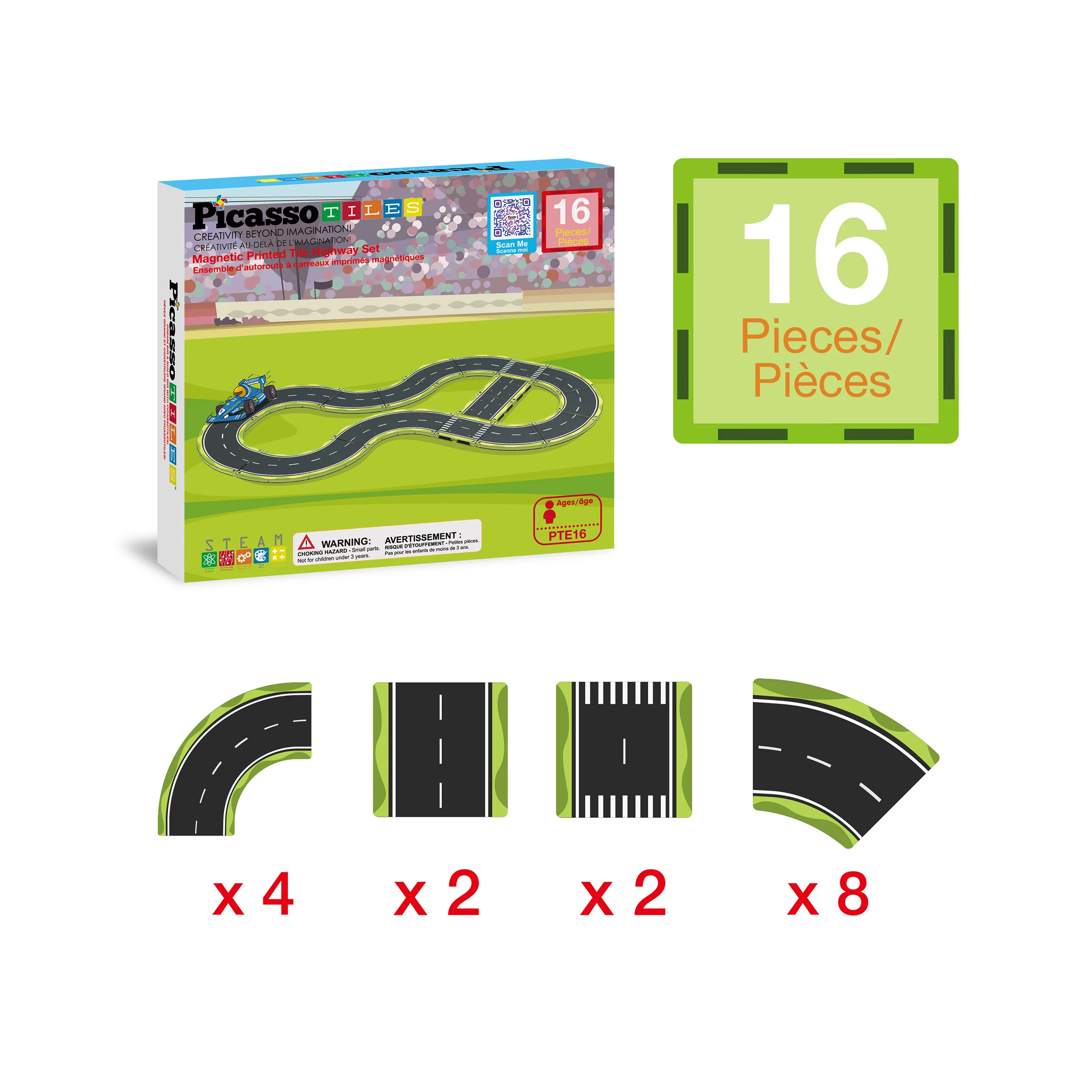 PicassoTiles Magnetic Tile Race Car Track Speed Way Building Set - Image 3