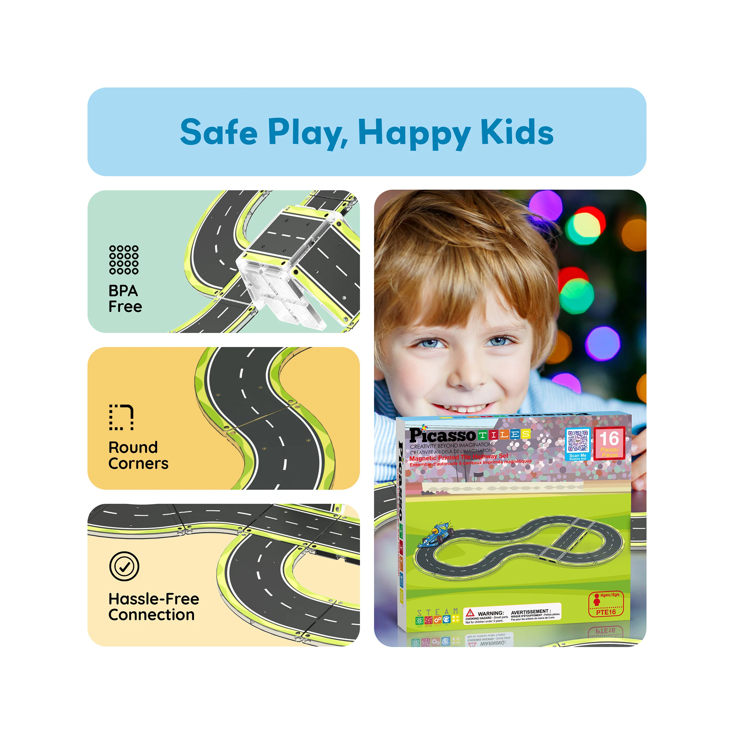 PicassoTiles Magnetic Tile Race Car Track Speed Way Building Set - Image 6