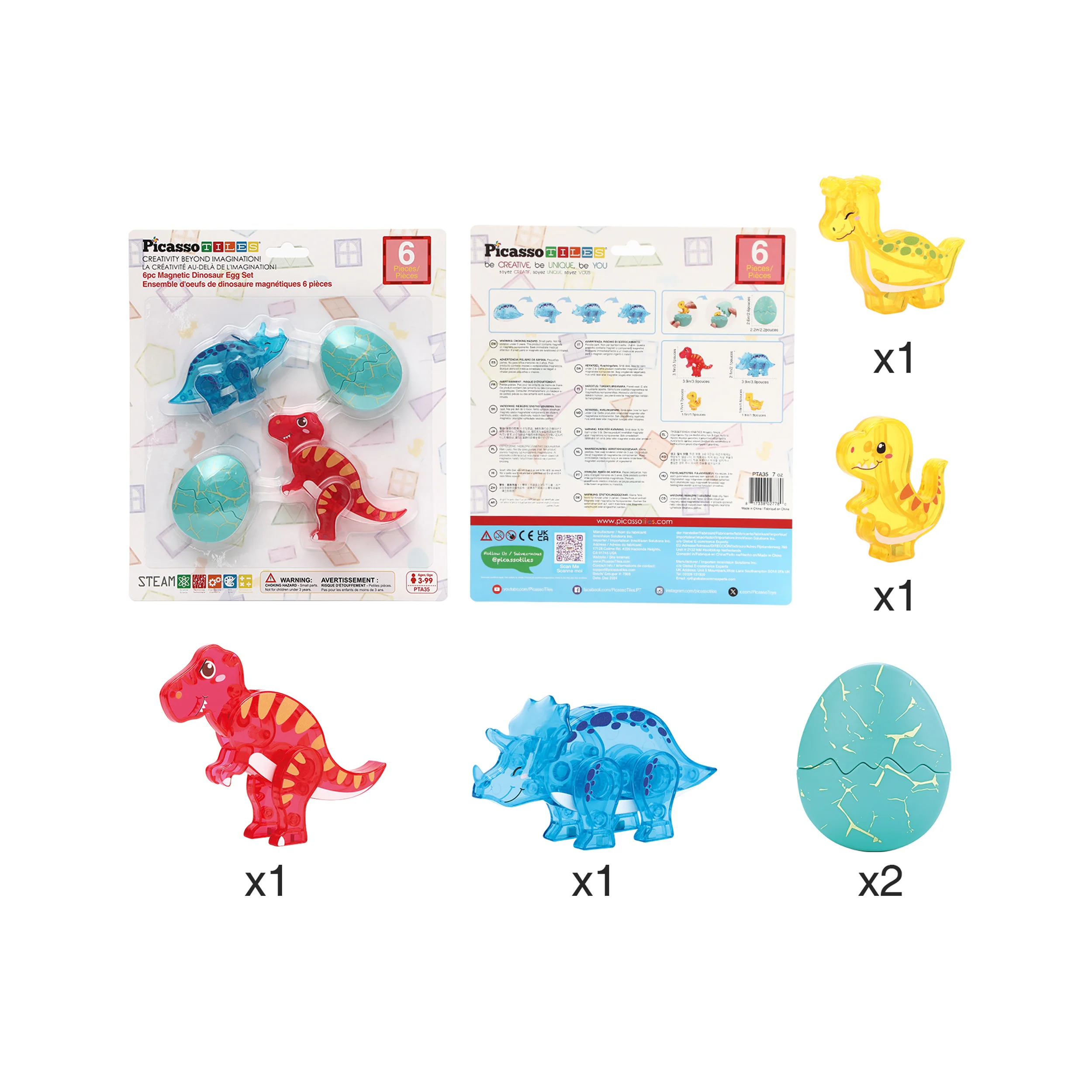 Magnetic Dinosaur Egg Set 6pc STEM Toy for Kids 3+ - Image 3