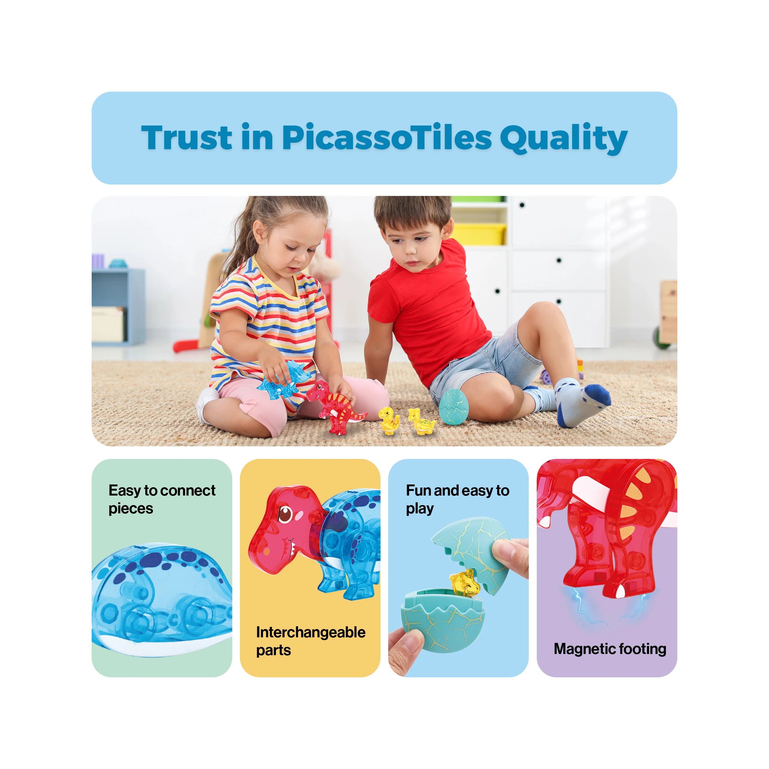 Magnetic Dinosaur Egg Set 6pc STEM Toy for Kids 3+ - Image 8