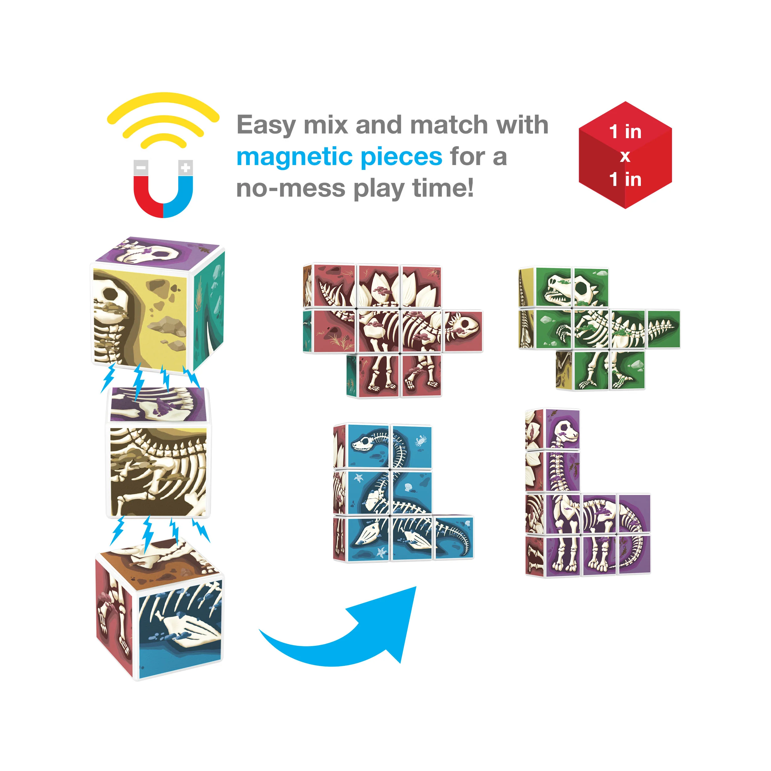 PicassoTiles Magnetic Fossil Dinosaur 3D Puzzle Cube Building Blocks - Image 4