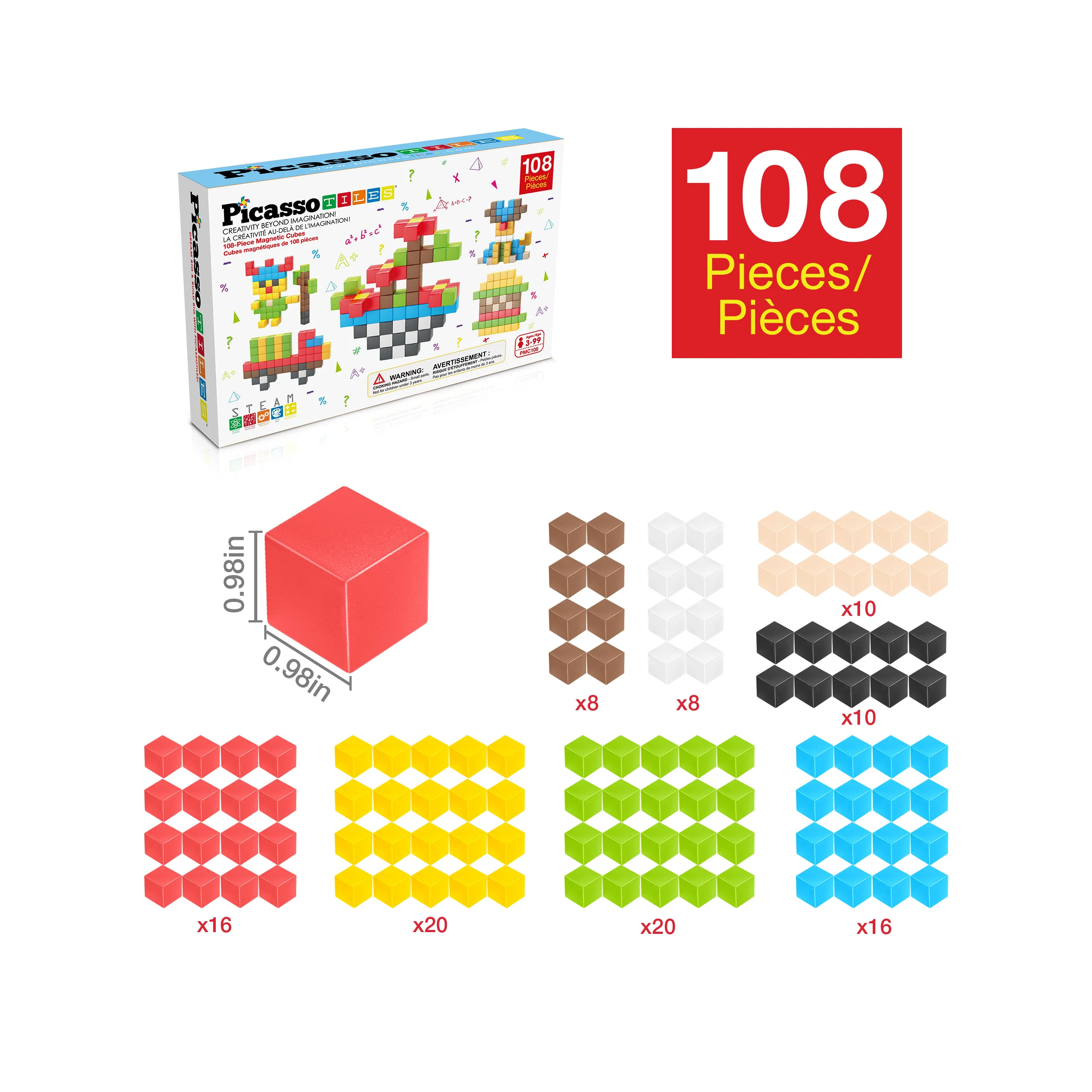 PicassoTiles 108pc Magnetic Puzzle Cubes Building Set - Image 3