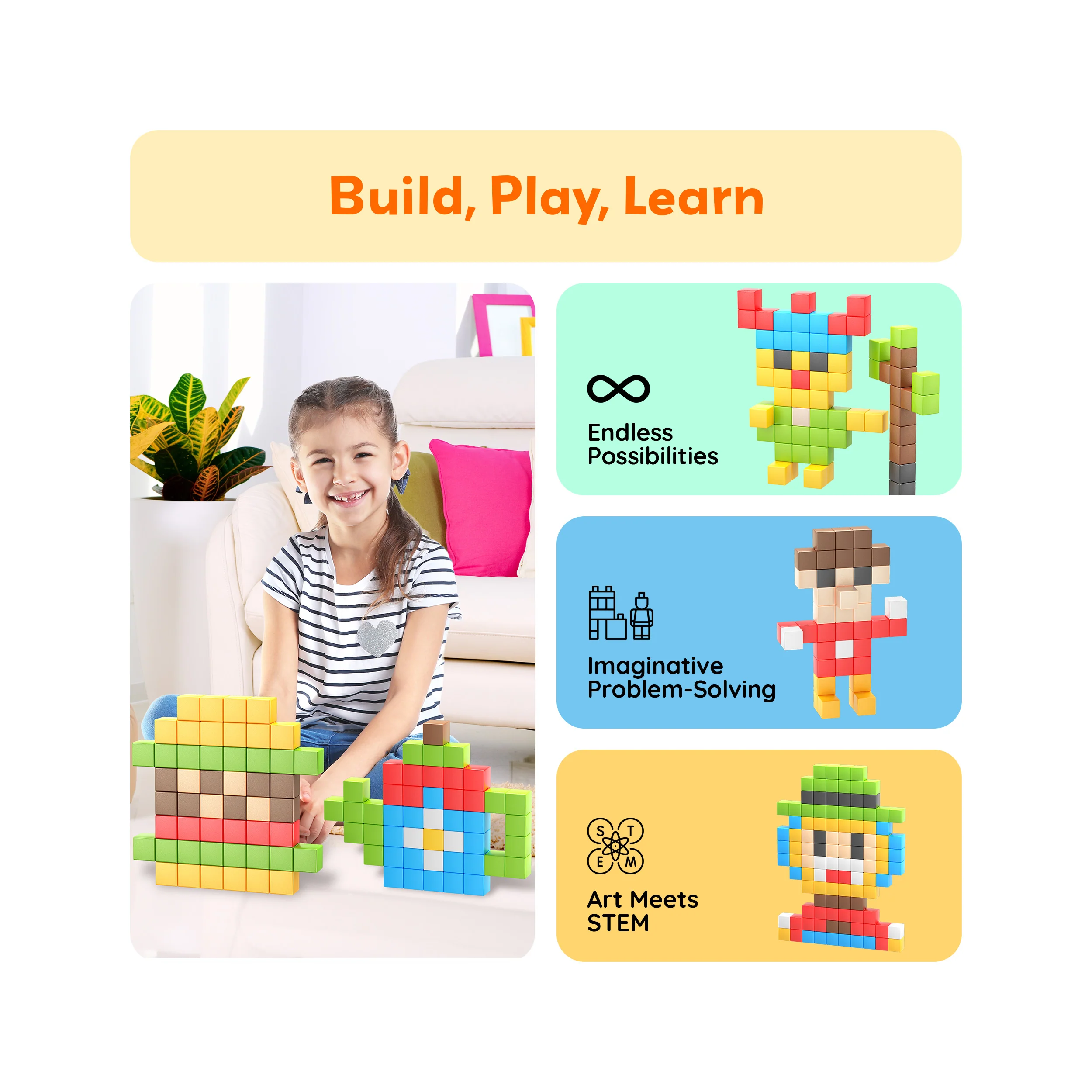 PicassoTiles 108pc Magnetic Puzzle Cubes Building Set - Image 4