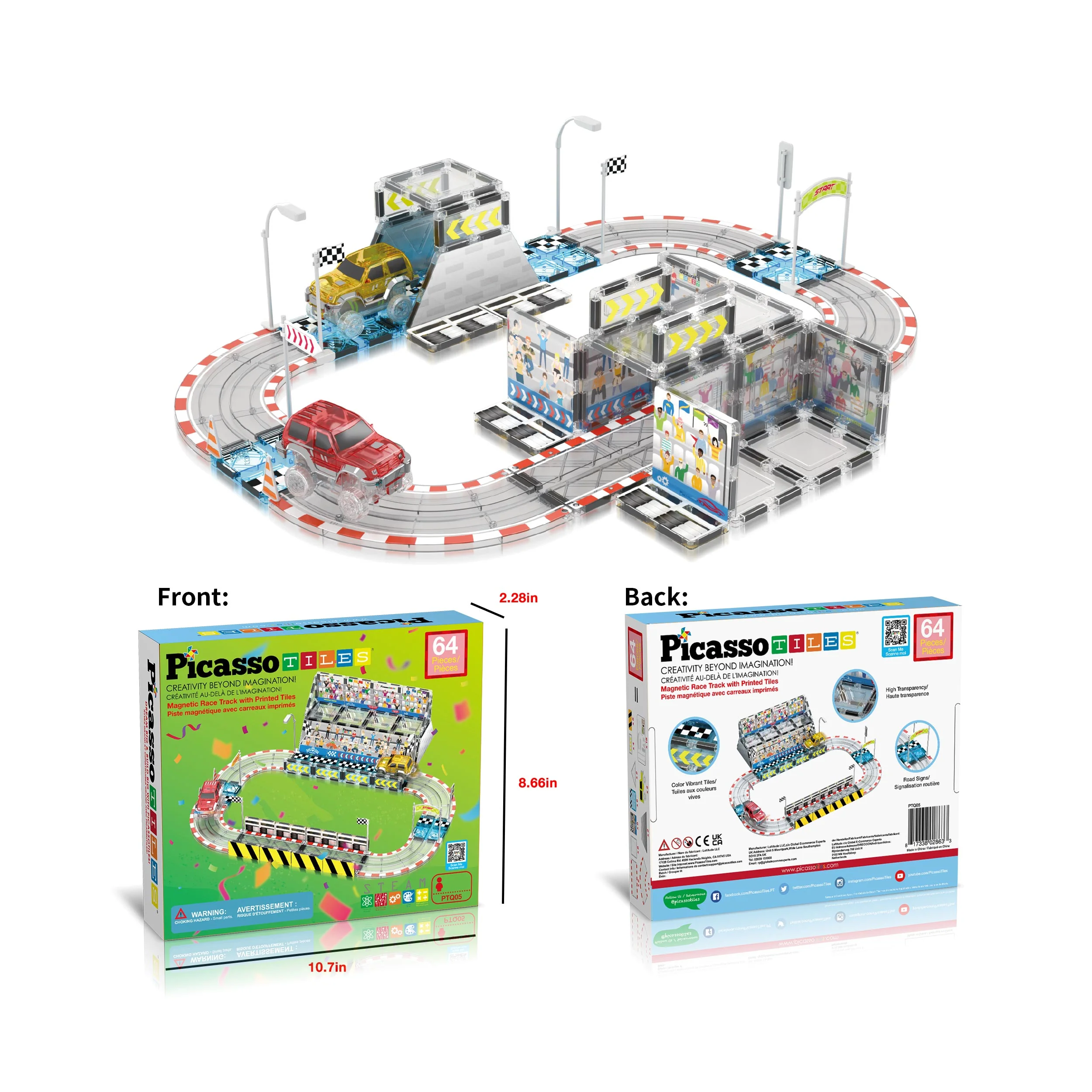 PicassoTiles Magnetic Racetrack Stadium Construction with trucks and accessories - Image 3