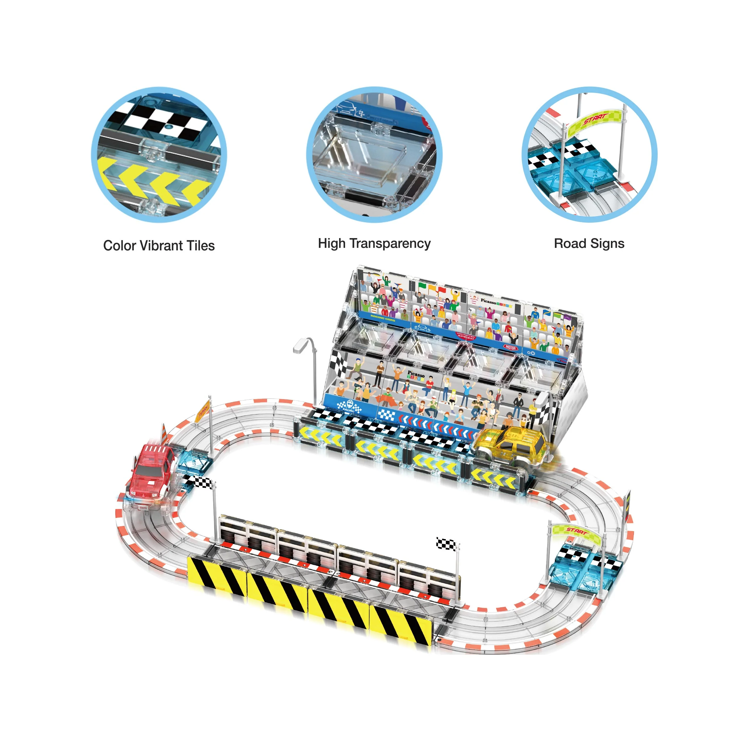 PicassoTiles Magnetic Racetrack Stadium Construction with trucks and accessories - Image 6