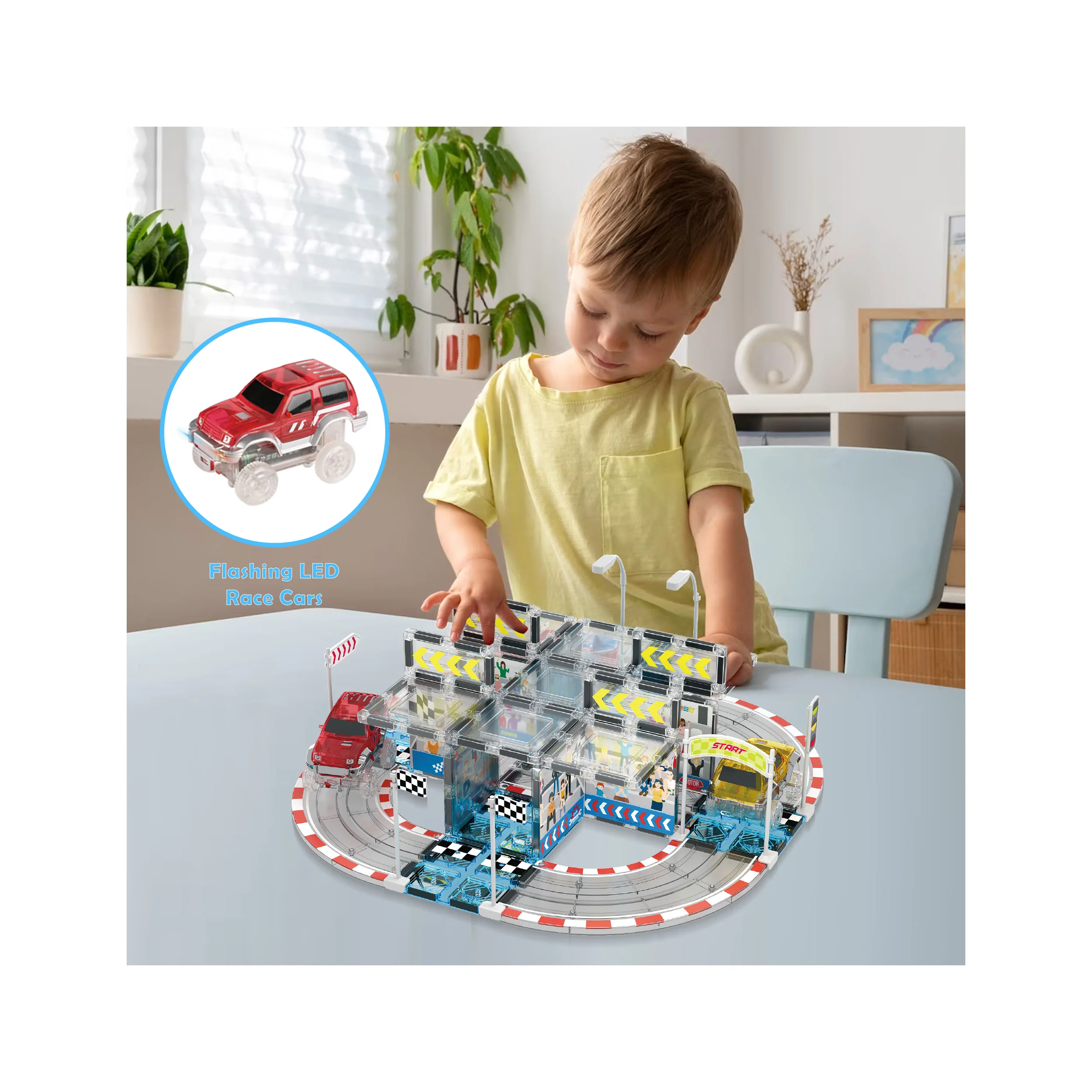 PicassoTiles Magnetic Racetrack Stadium Construction with trucks and accessories - Image 7