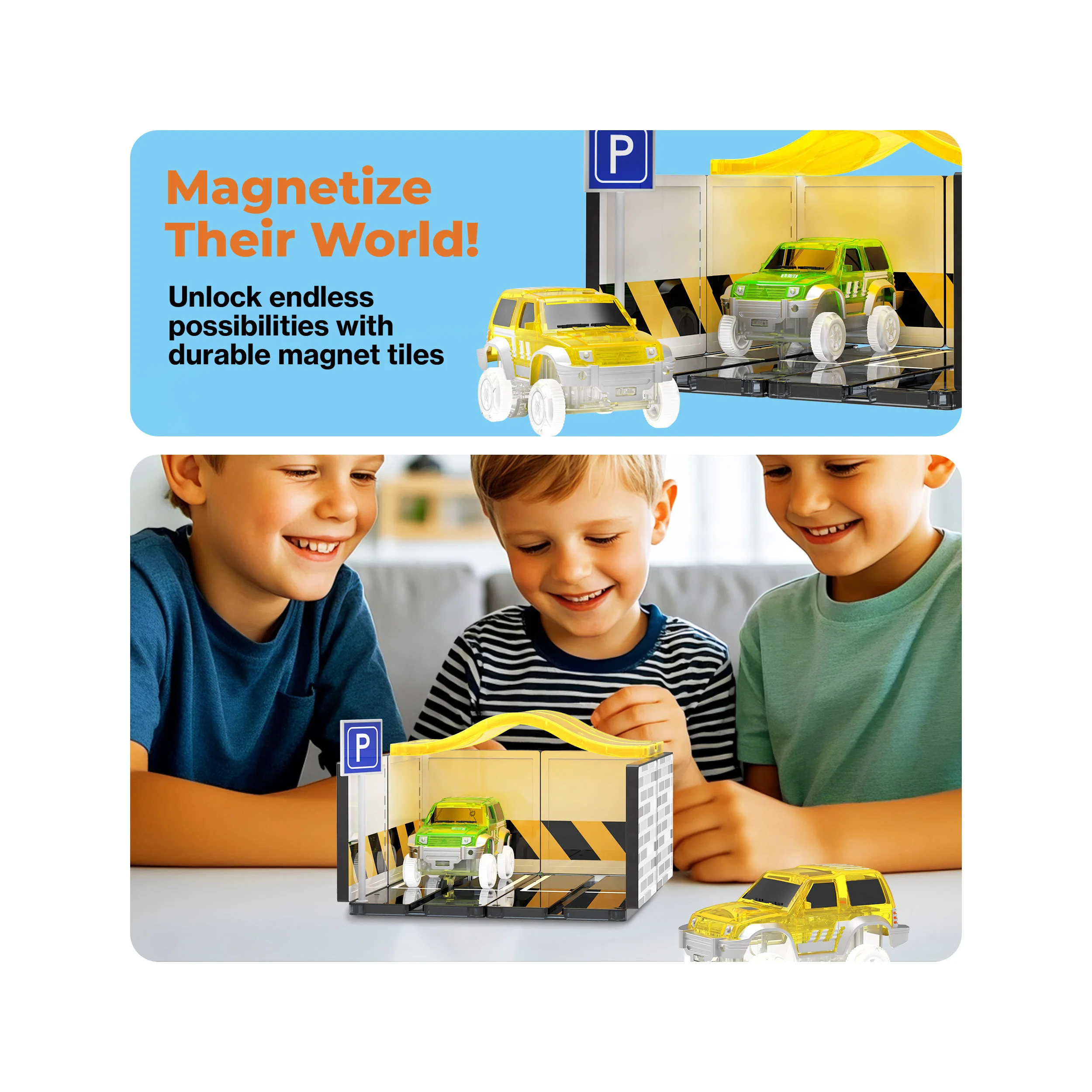 PicassoTiles Magnetic Race Car Track Parking Garage Expansion Pack - Image 7