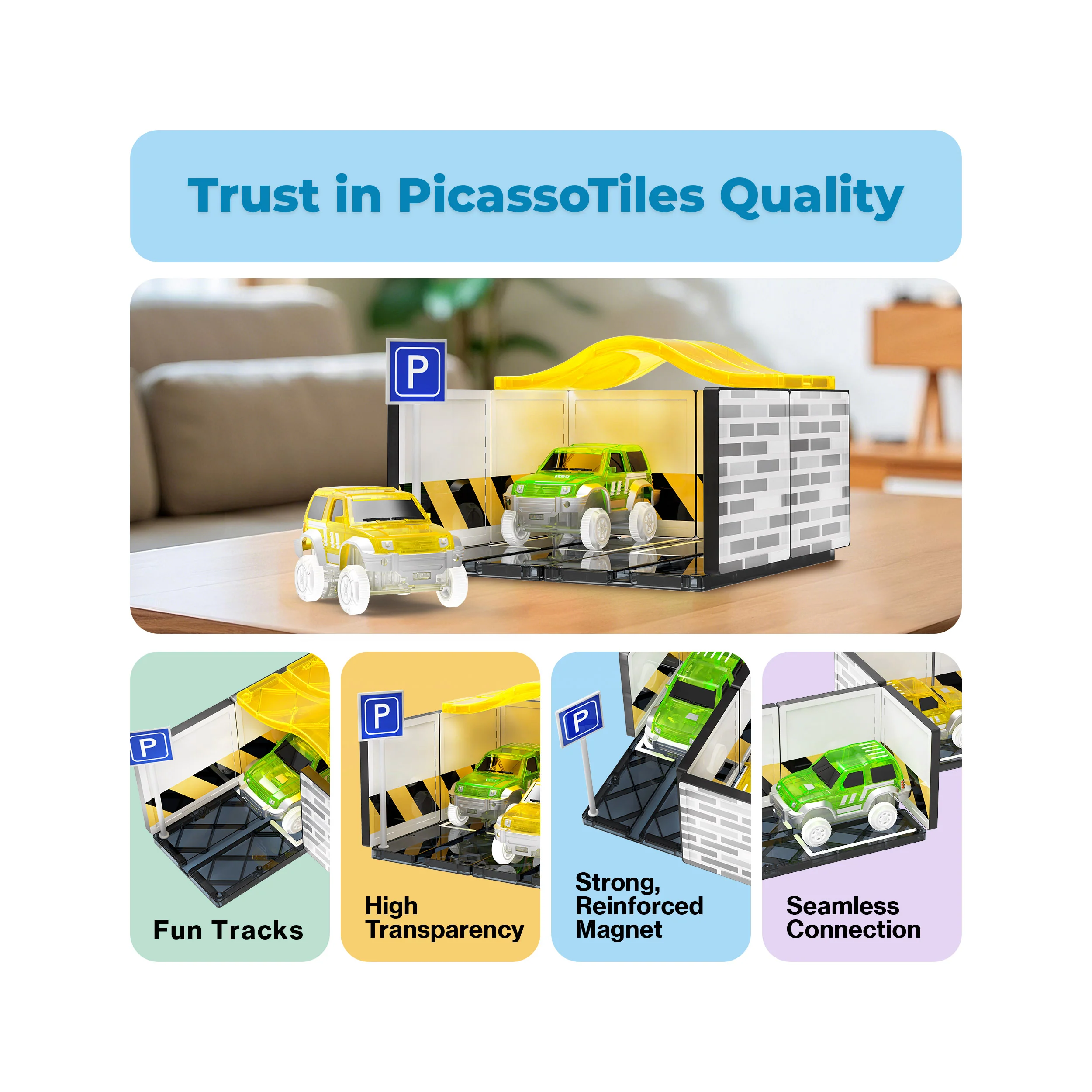 PicassoTiles Magnetic Race Car Track Parking Garage Expansion Pack - Image 8