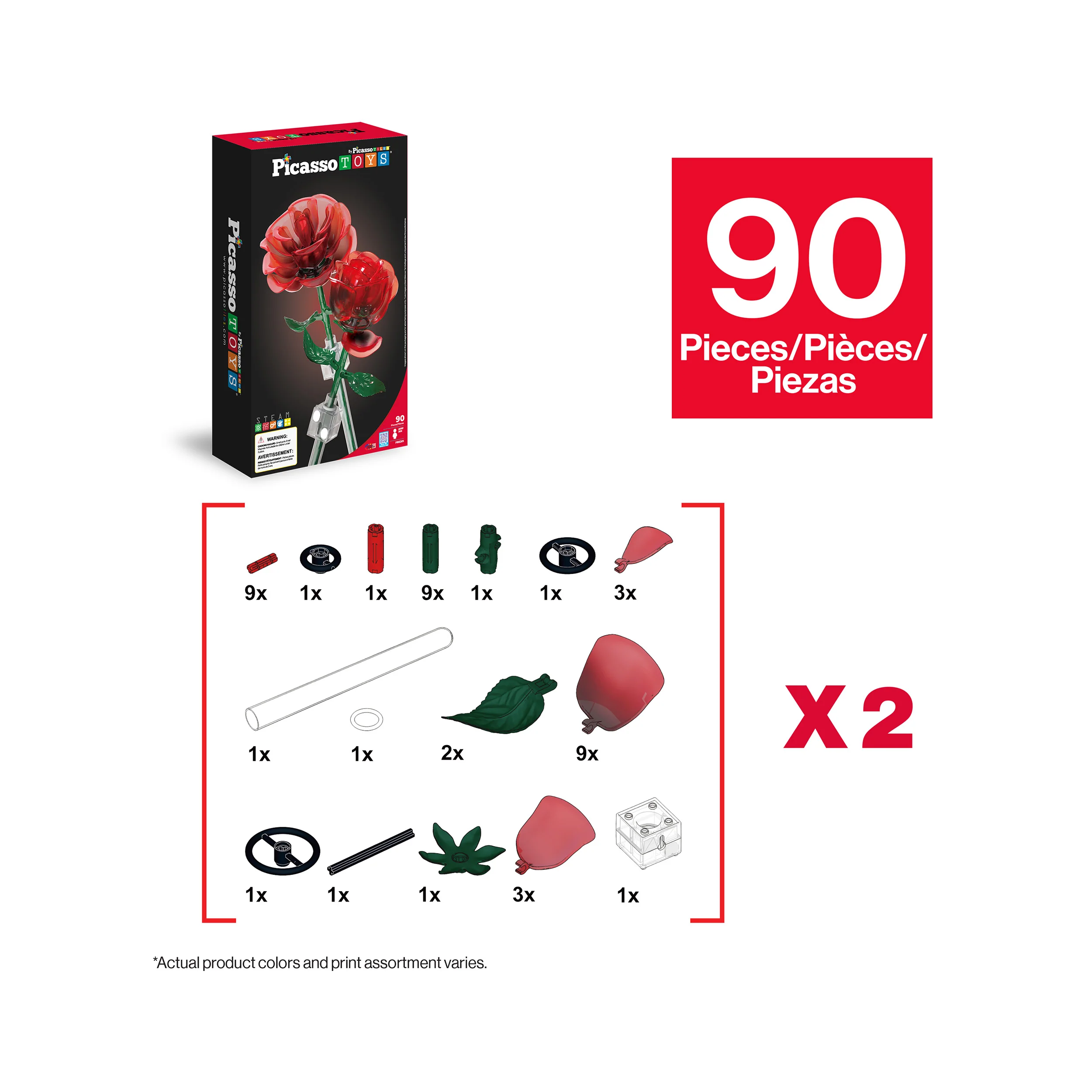 PicassoTiles Red Stem Roses Building Kit 90pc - Image 3