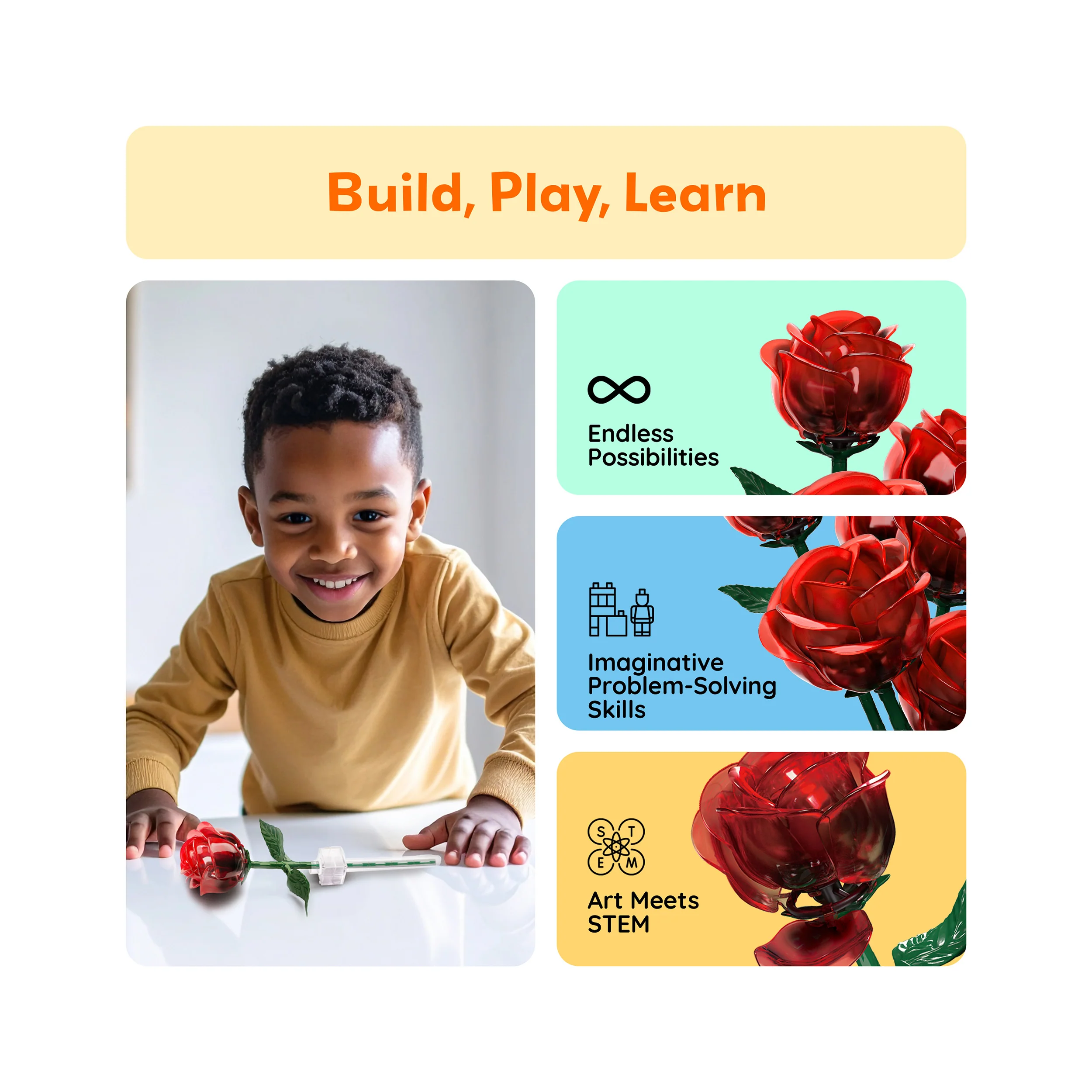 PicassoTiles Red Stem Roses Building Kit 90pc - Image 4
