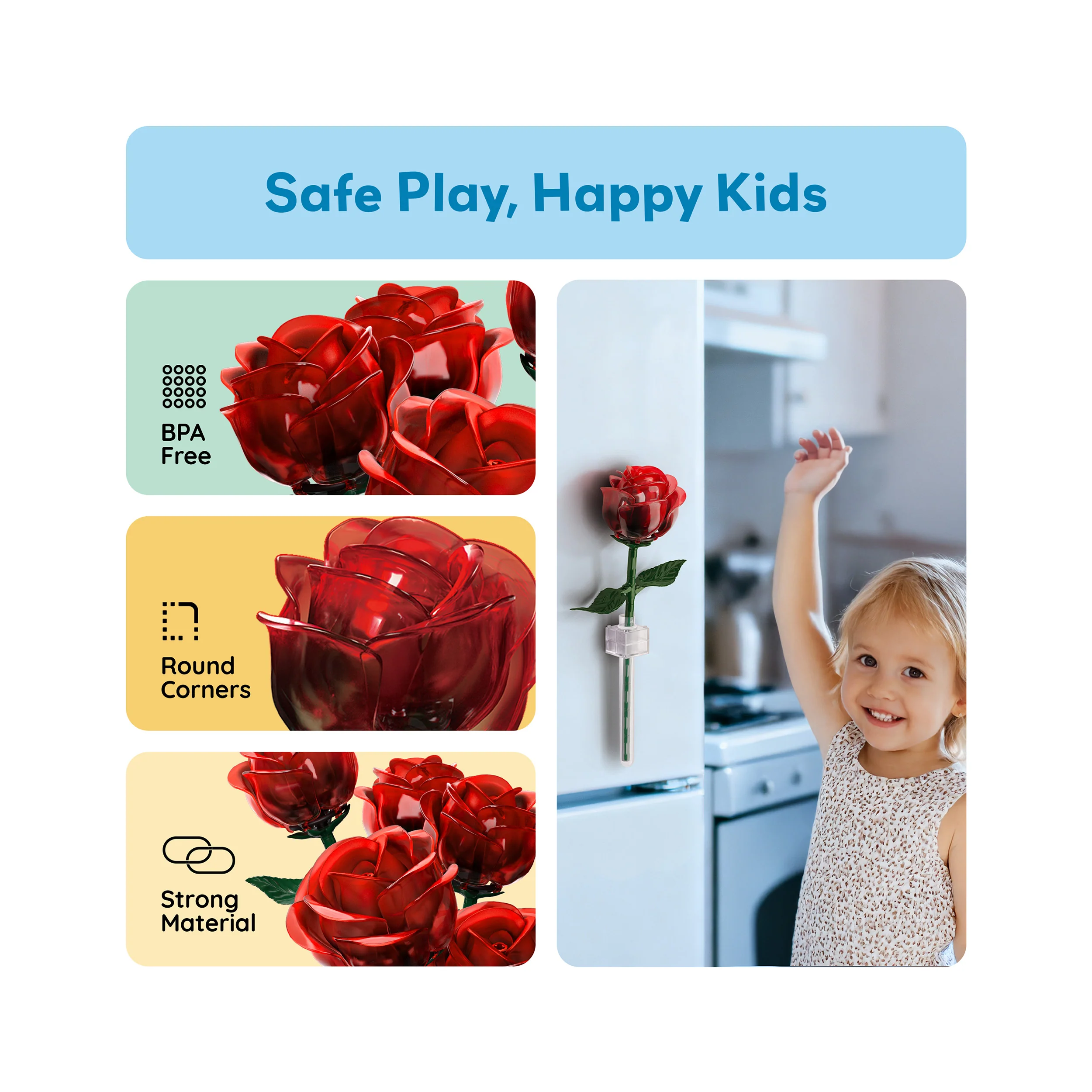 PicassoTiles Red Stem Roses Building Kit 90pc - Image 6
