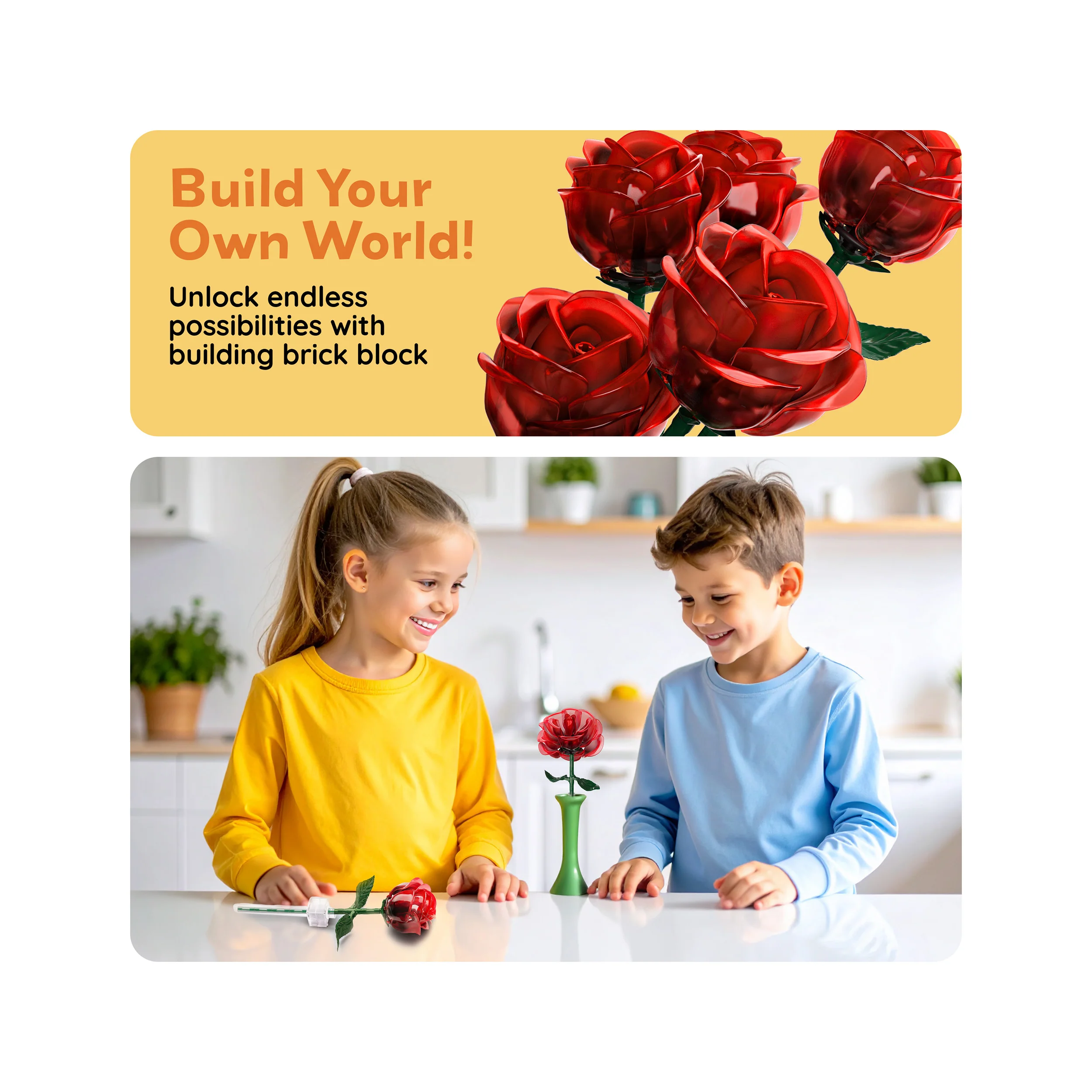 PicassoTiles Red Stem Roses Building Kit 90pc - Image 7
