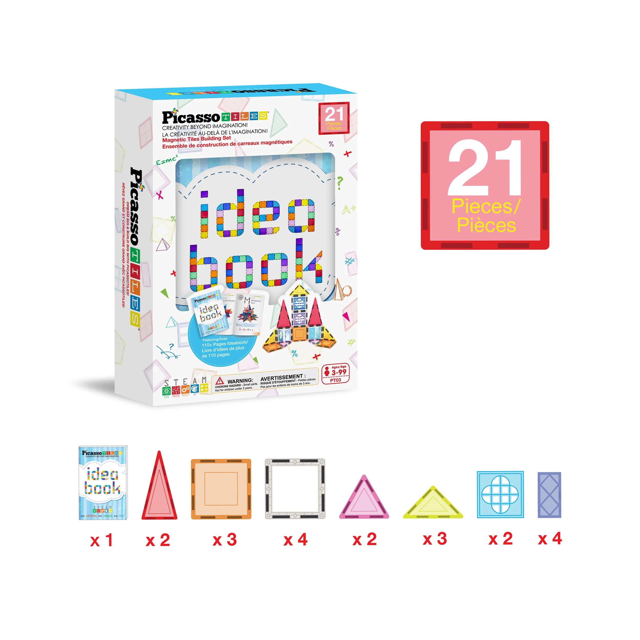 PicassoTiles Magnetic Tile Building Set with Windows and Doors (21 Pieces) - Image 3