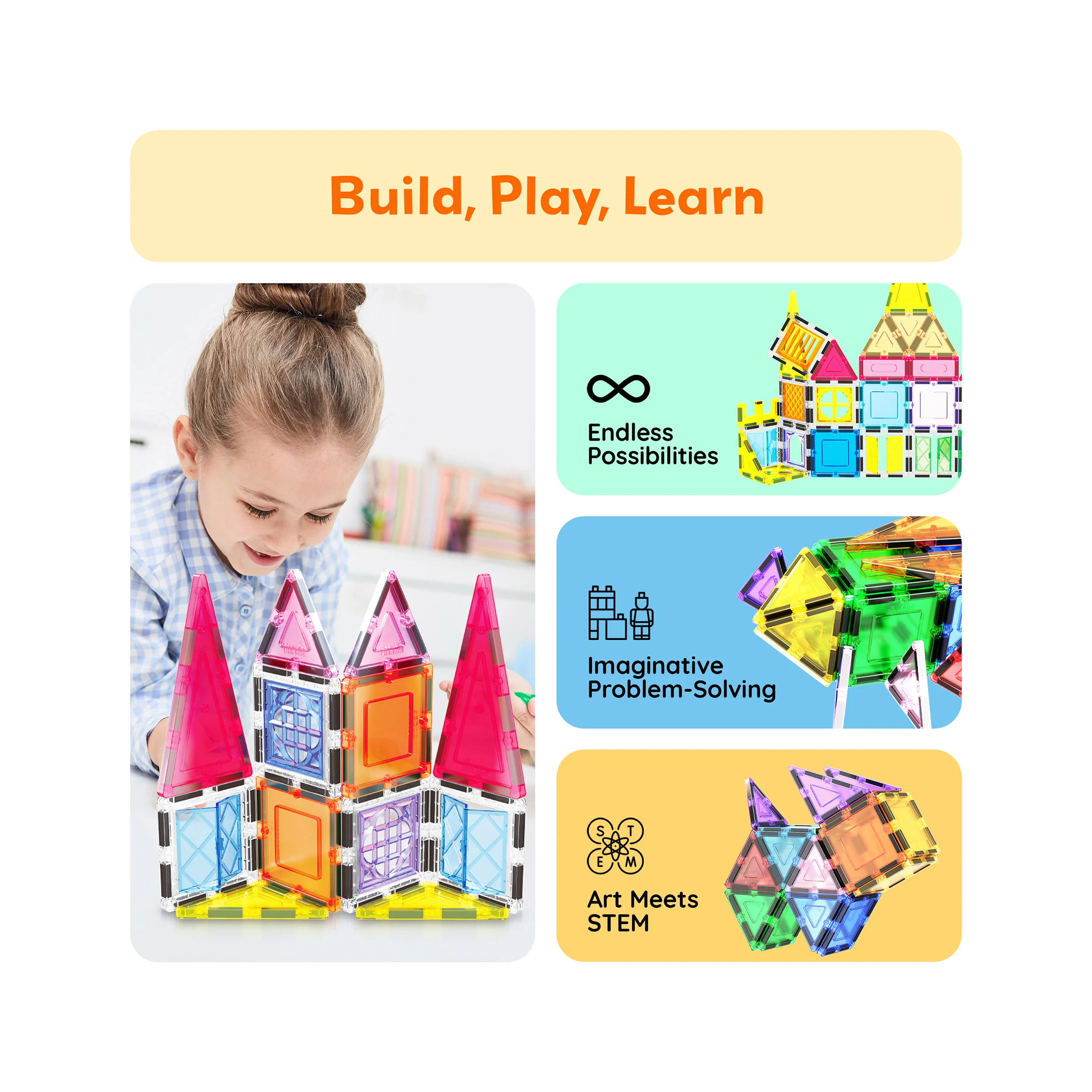 PicassoTiles Magnetic Tile Building Set with Windows and Doors (21 Pieces) - Image 4