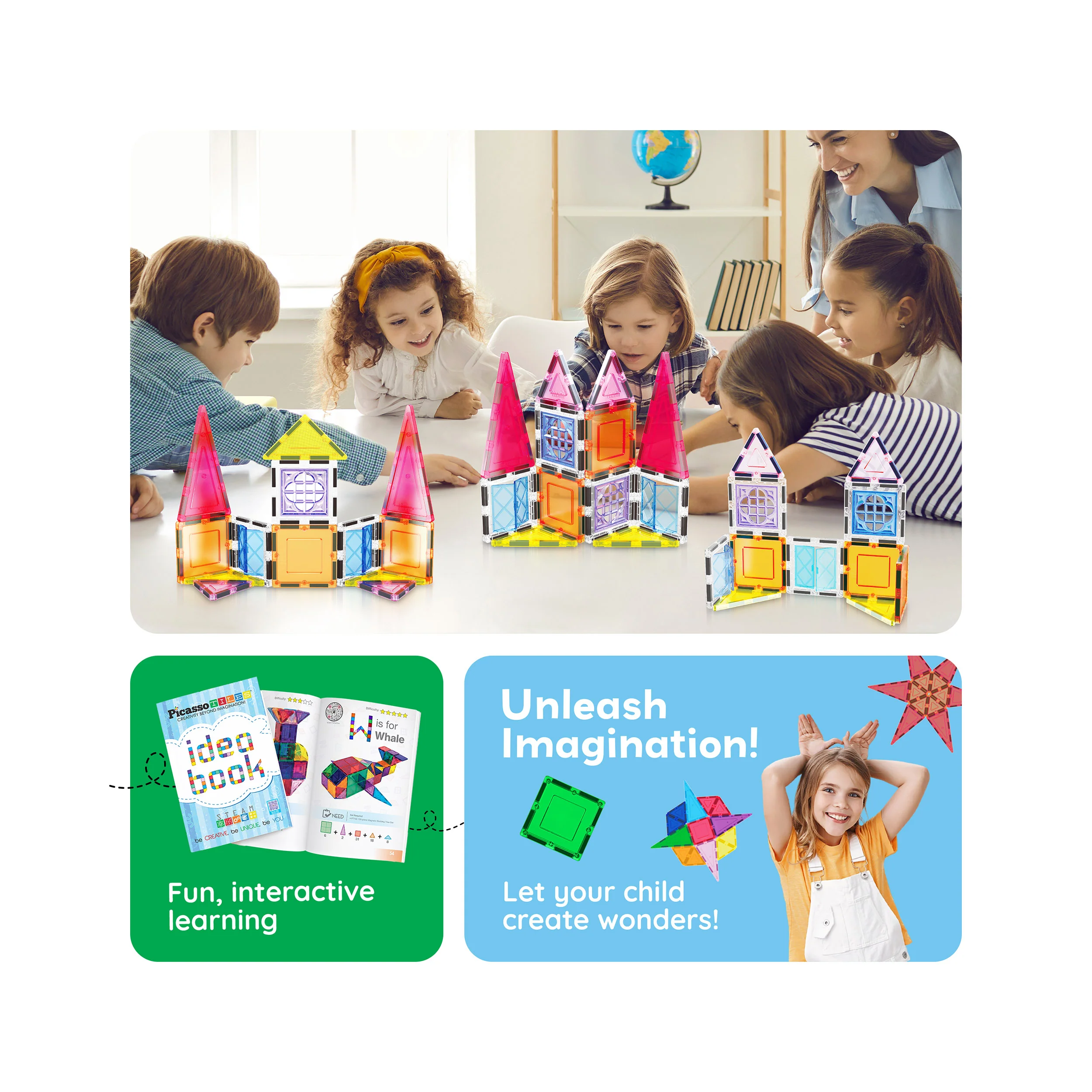 PicassoTiles Magnetic Tile Building Set with Windows and Doors (21 Pieces) - Image 5