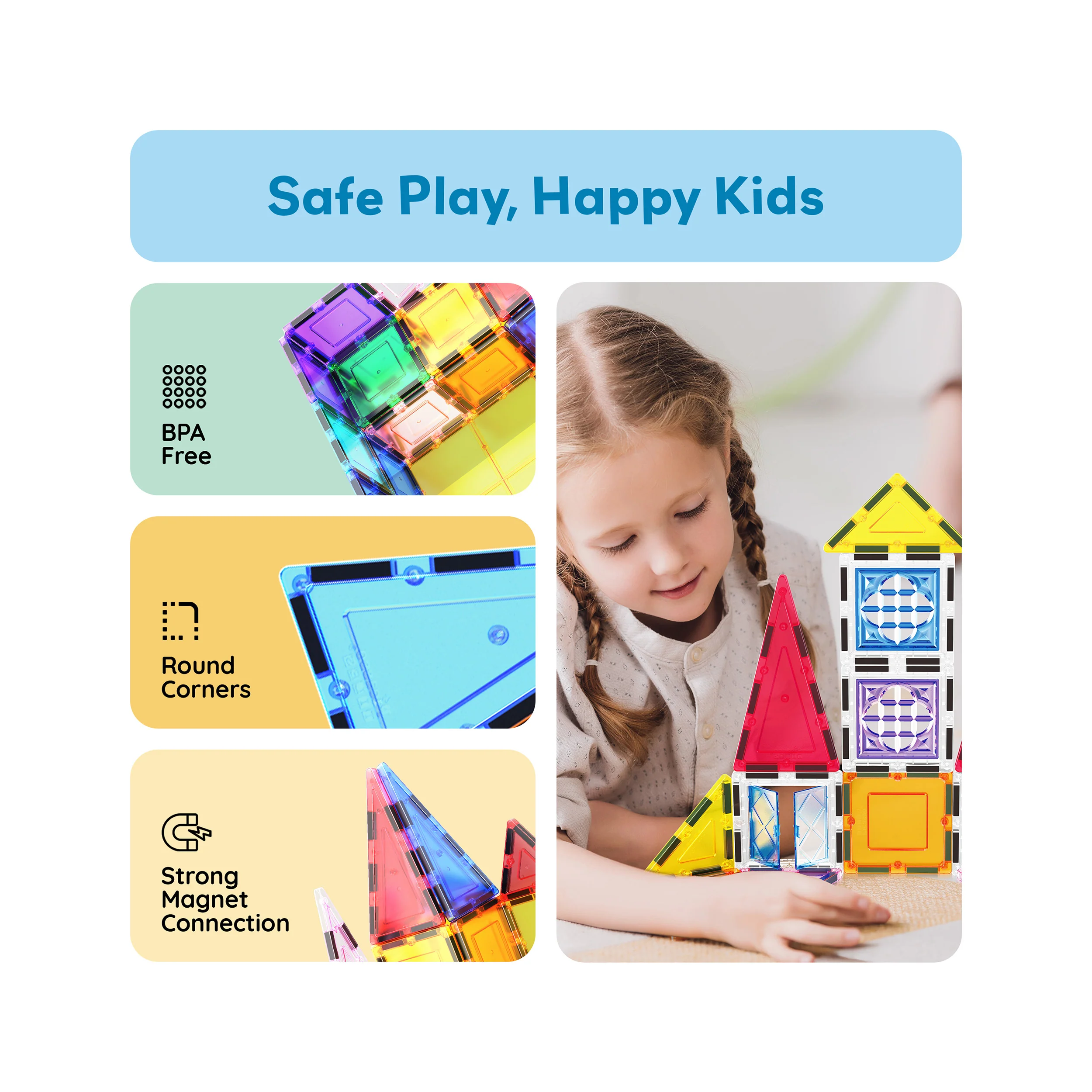 PicassoTiles Magnetic Tile Building Set with Windows and Doors (21 Pieces) - Image 6