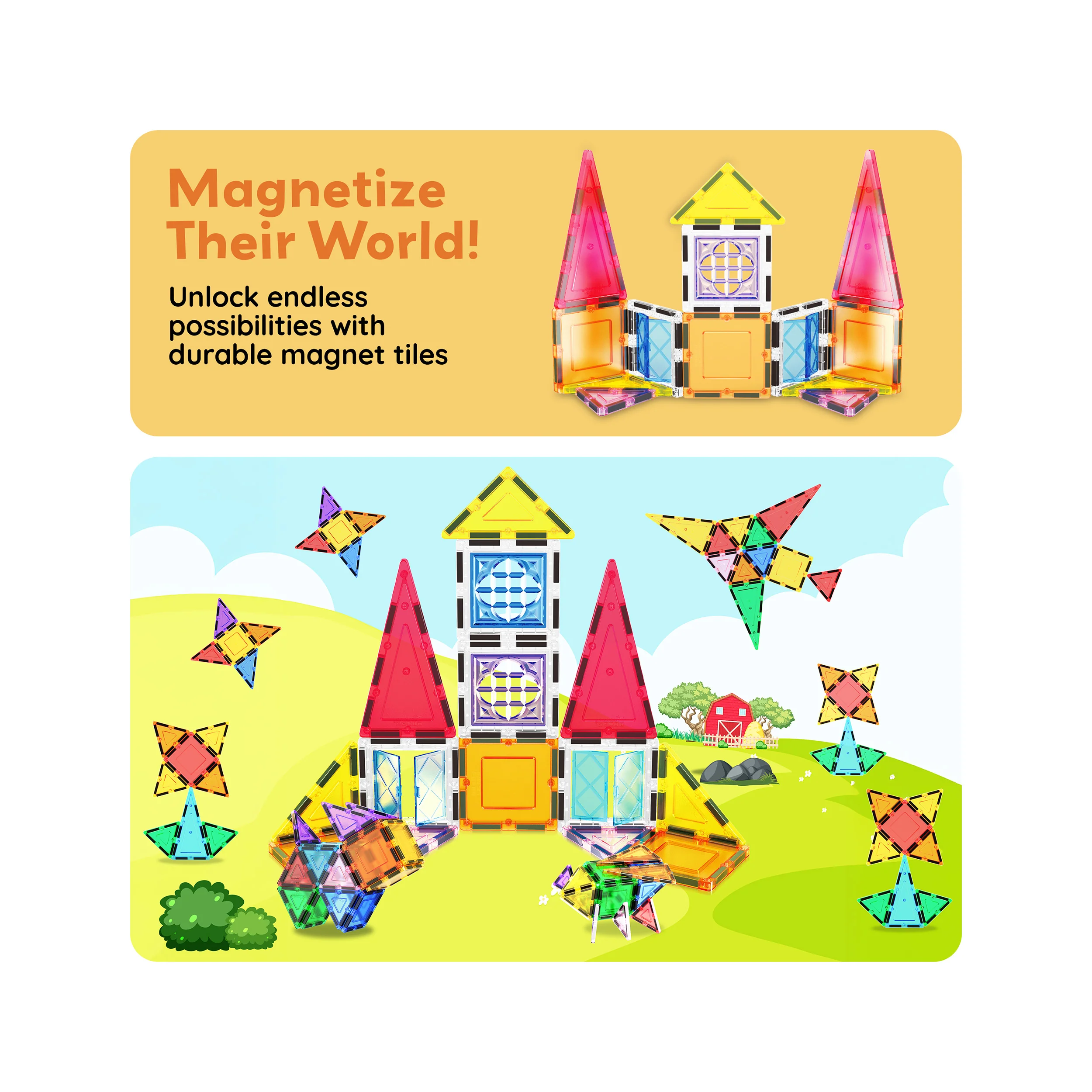 PicassoTiles Magnetic Tile Building Set with Windows and Doors (21 Pieces) - Image 7