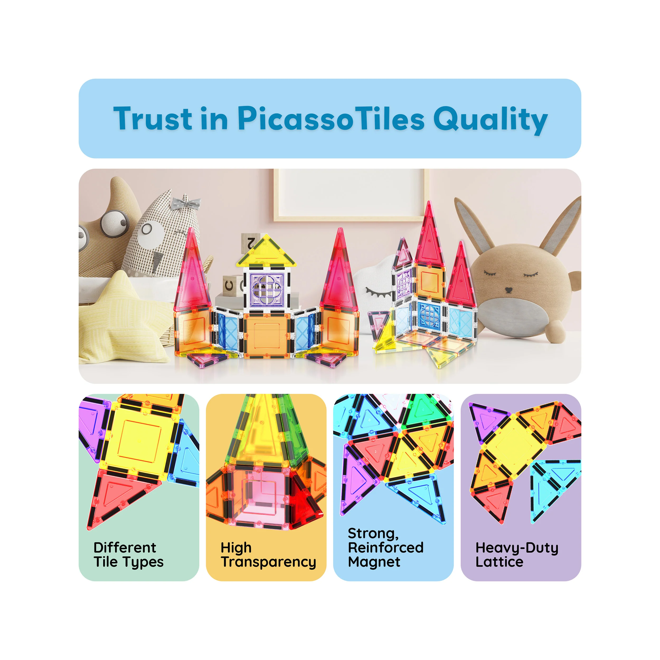 PicassoTiles Magnetic Tile Building Set with Windows and Doors (21 Pieces) - Image 8
