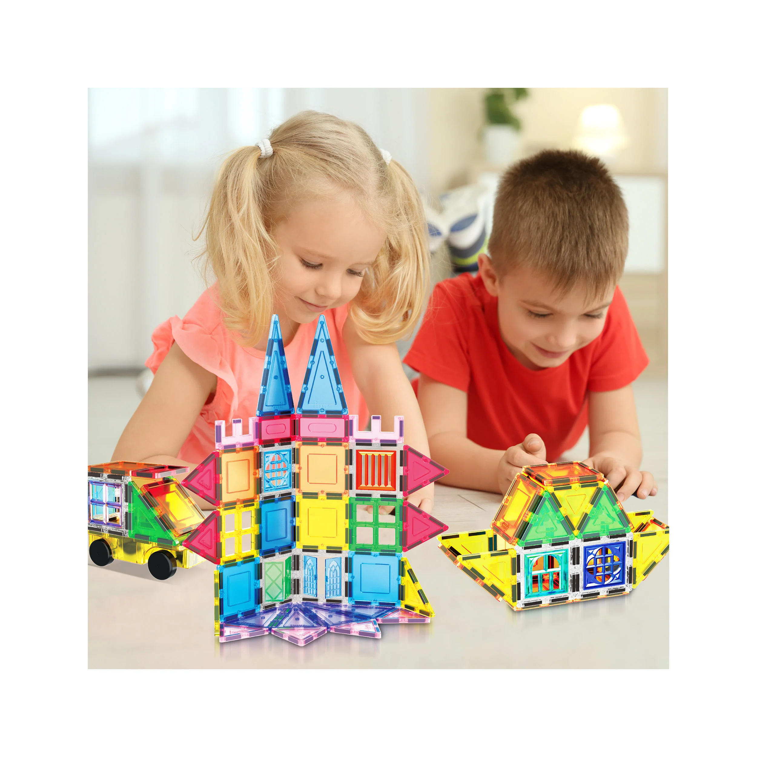 PicassoTiles Magnetic Tile Set with Doors, Windows & Carry Bag (101 Pieces) - Image 2