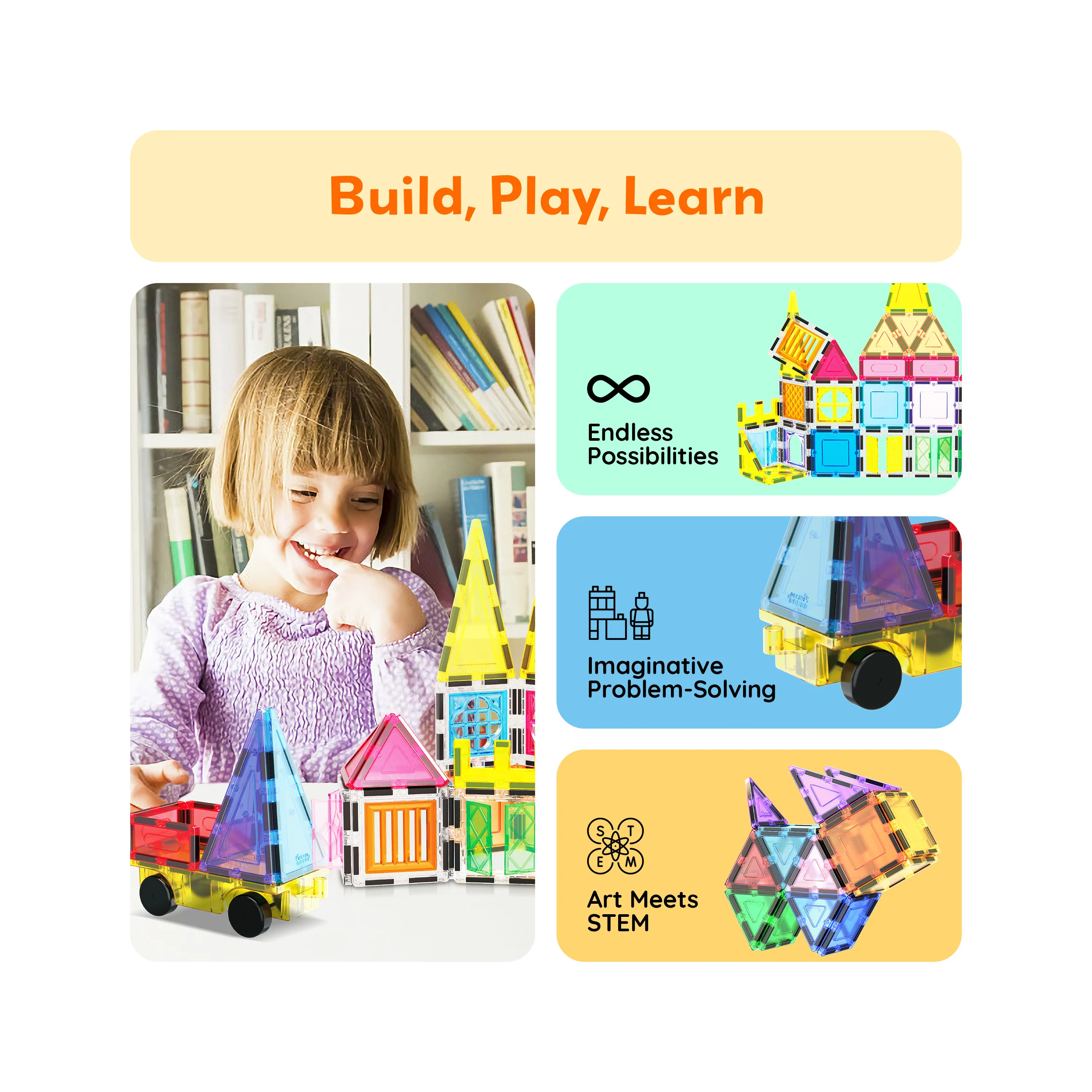 PicassoTiles Magnetic Tile Set with Doors, Windows & Carry Bag (101 Pieces) - Image 4