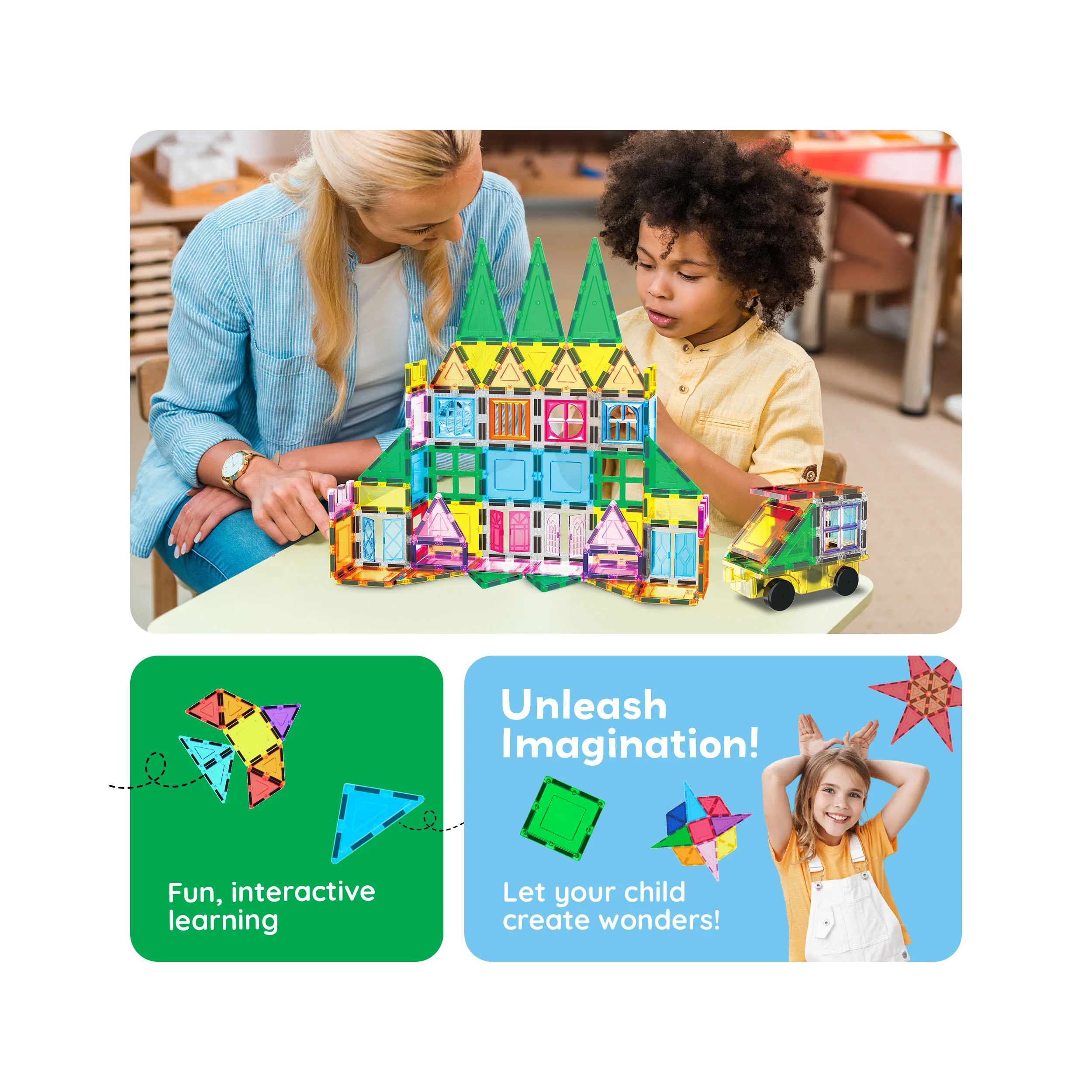 PicassoTiles Magnetic Tile Set with Doors, Windows & Carry Bag (101 Pieces) - Image 5