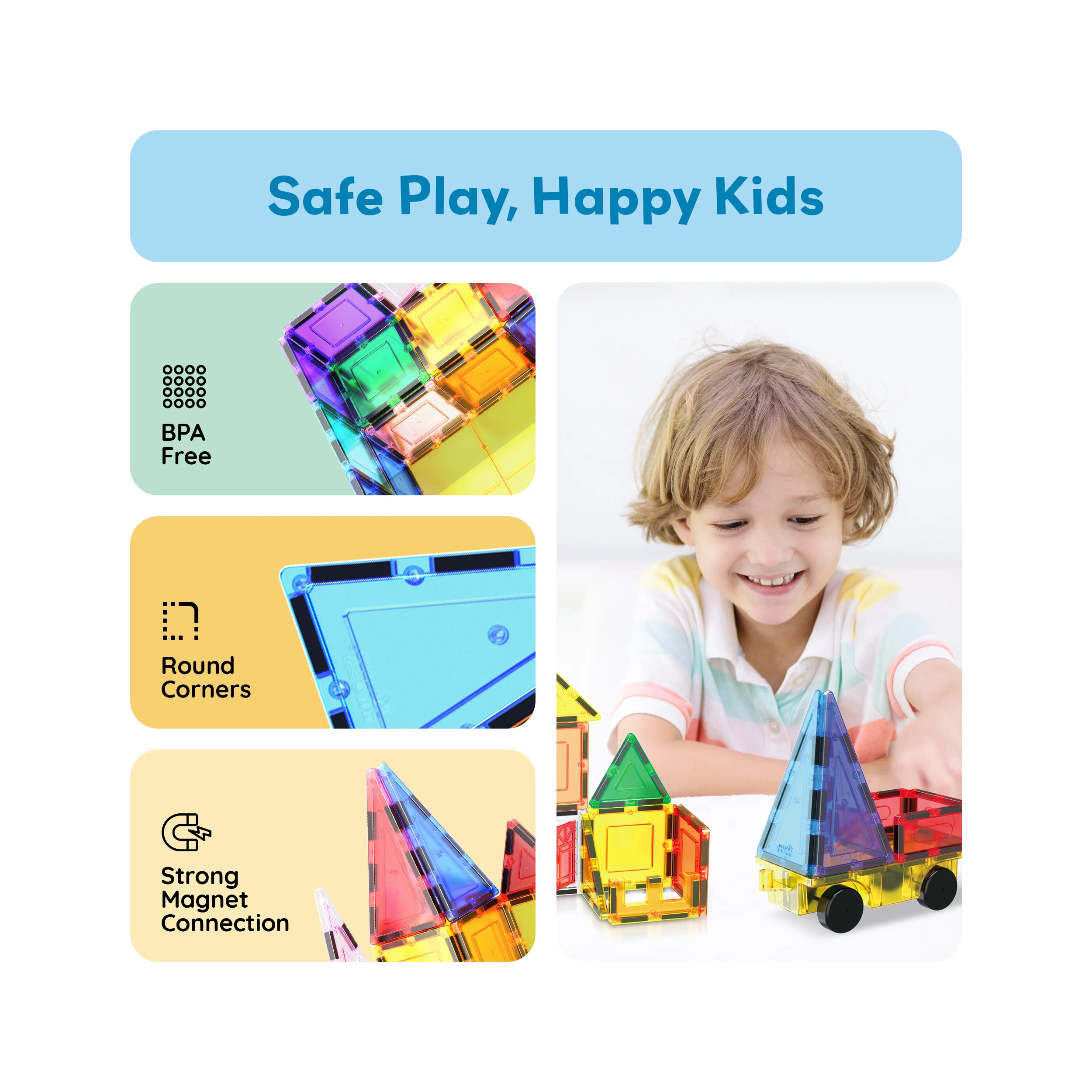 PicassoTiles Magnetic Tile Set with Doors, Windows & Carry Bag (101 Pieces) - Image 6