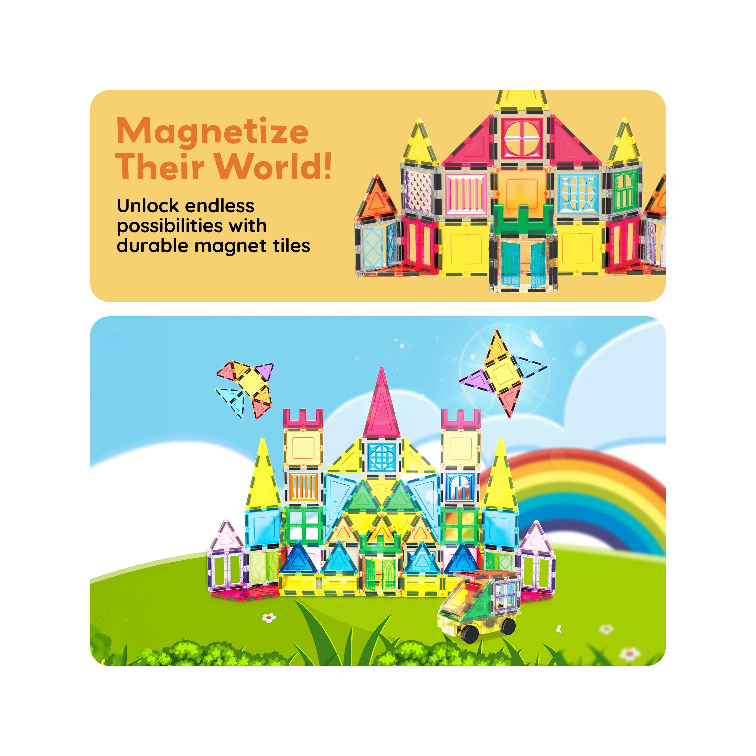 PicassoTiles Magnetic Tile Set with Doors, Windows & Carry Bag (101 Pieces) - Image 7