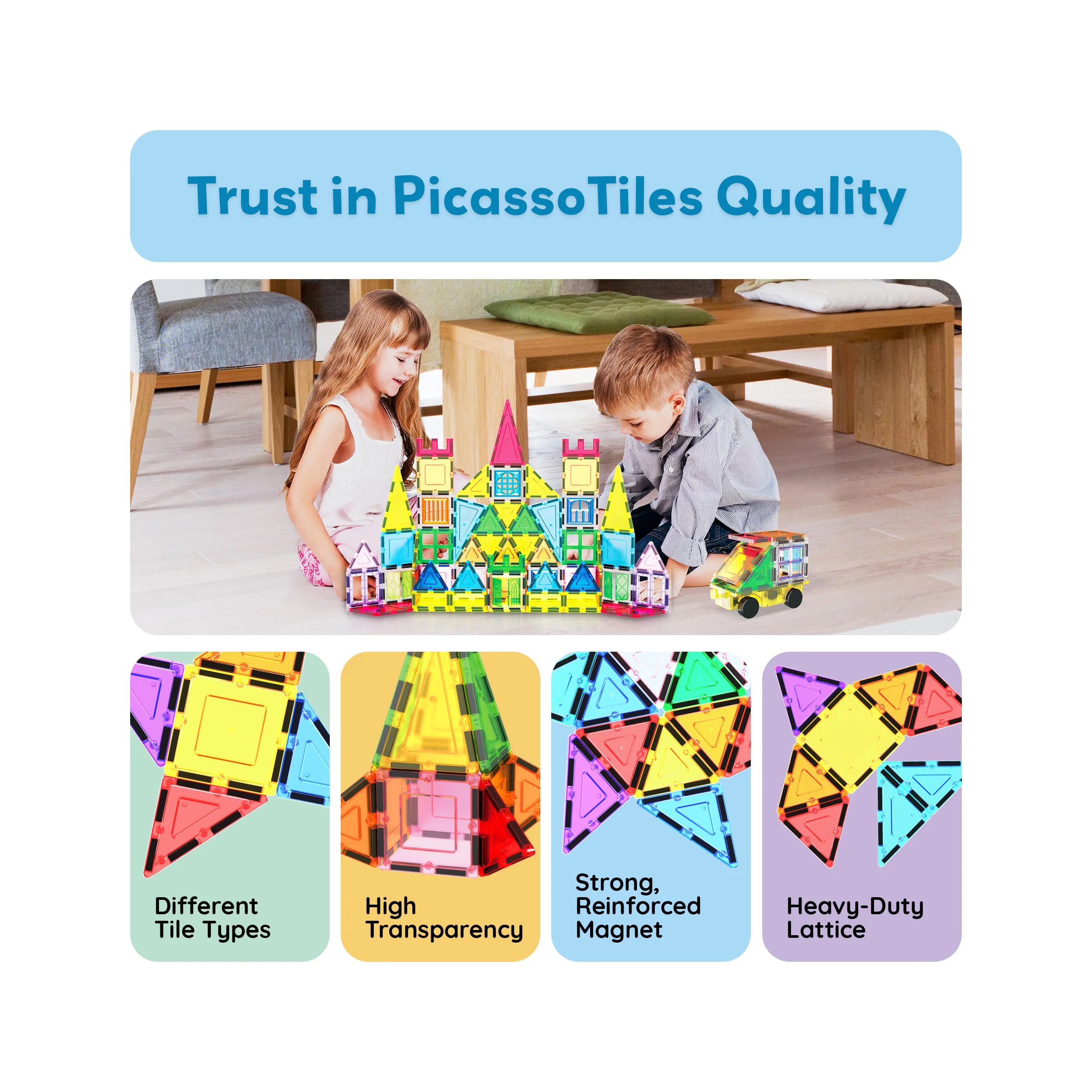 PicassoTiles Magnetic Tile Set with Doors, Windows & Carry Bag (101 Pieces) - Image 8