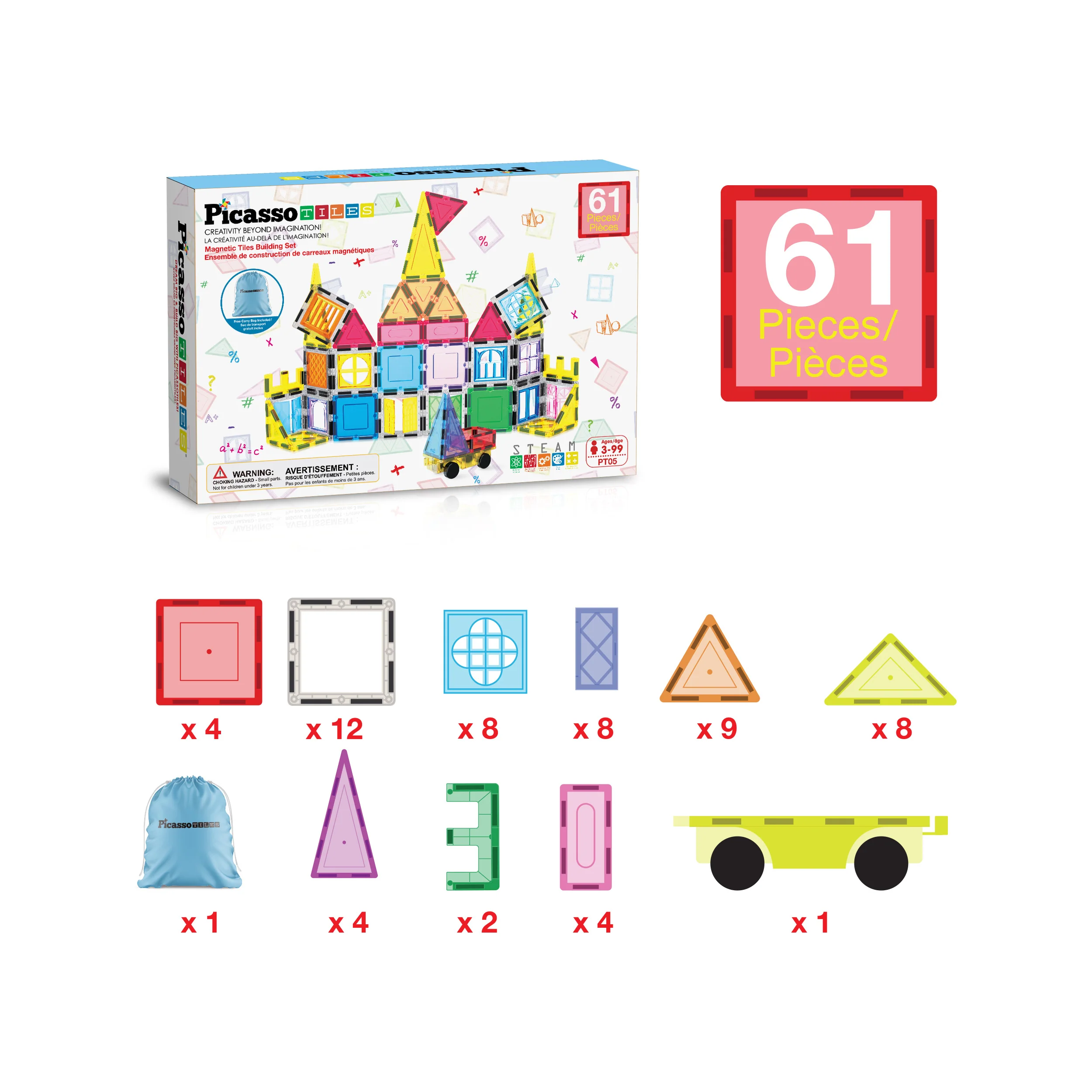 PicassoTiles Magnetic Tiles Set with Windows and Doors (61 Pieces) - Image 3
