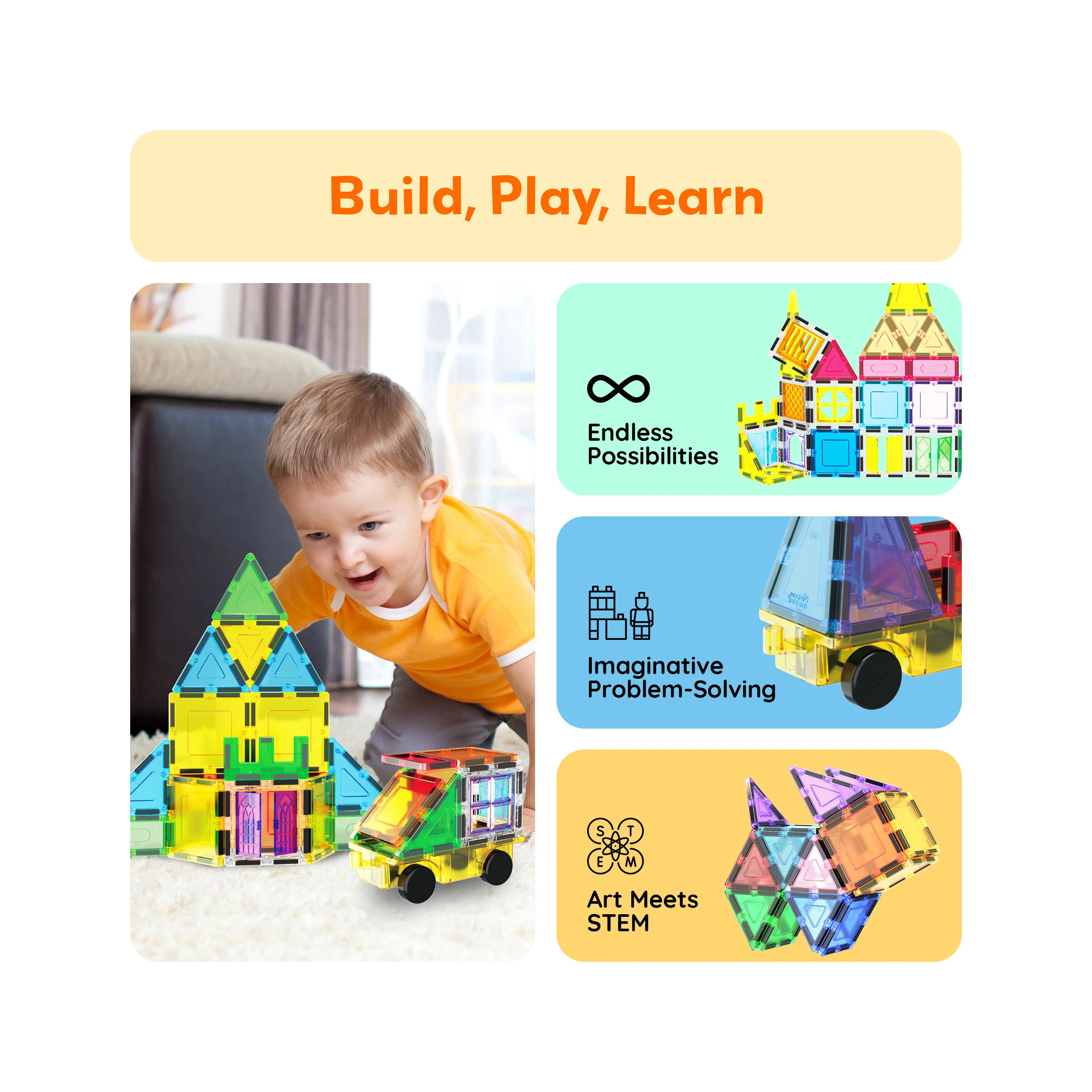 PicassoTiles Magnetic Tiles Set with Windows and Doors (61 Pieces) - Image 4